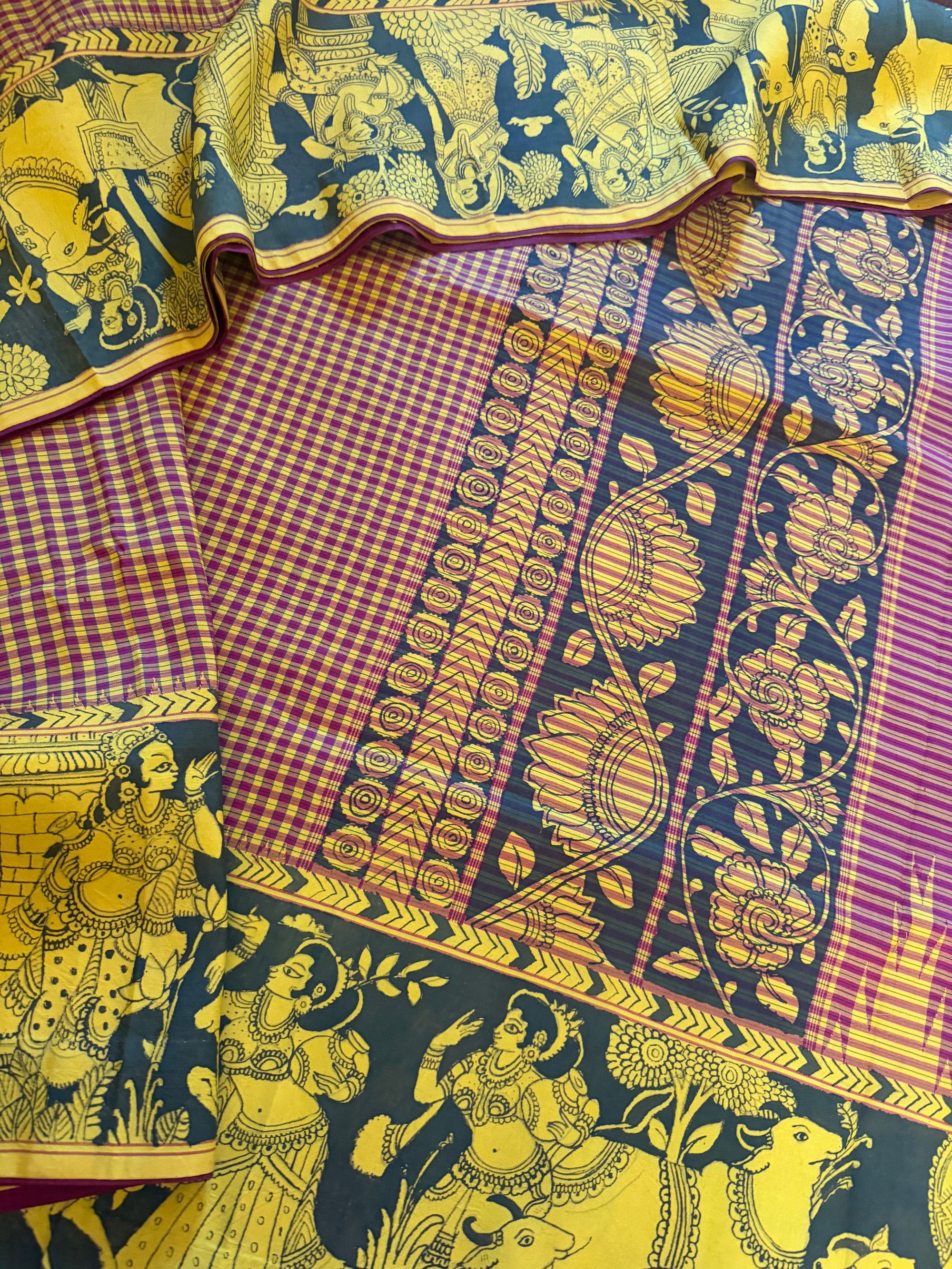 VRIKSHA: Miniature Kalamkari on Kanjivaram Silk