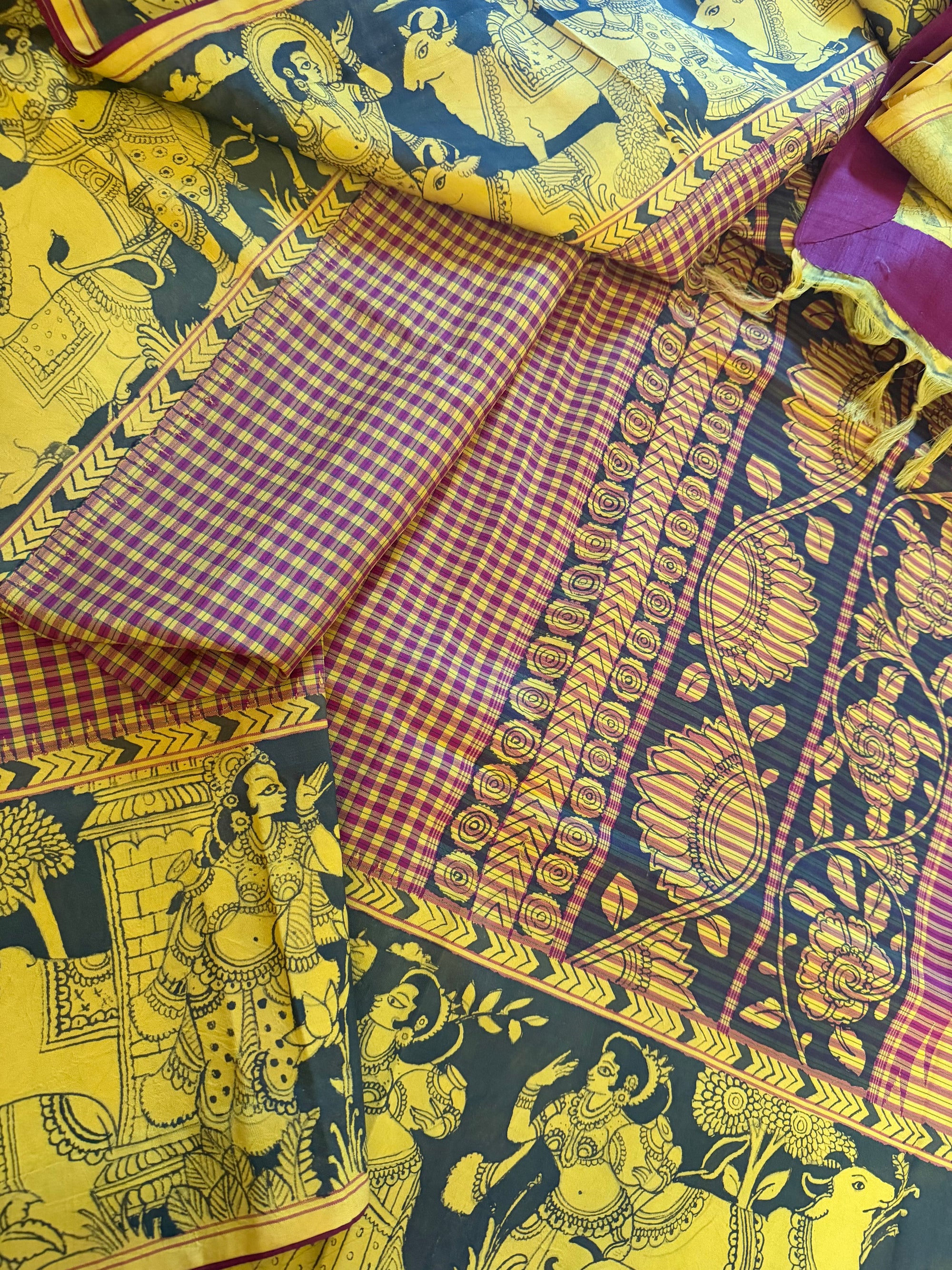 VRIKSHA: Miniature Kalamkari on Kanjivaram Silk