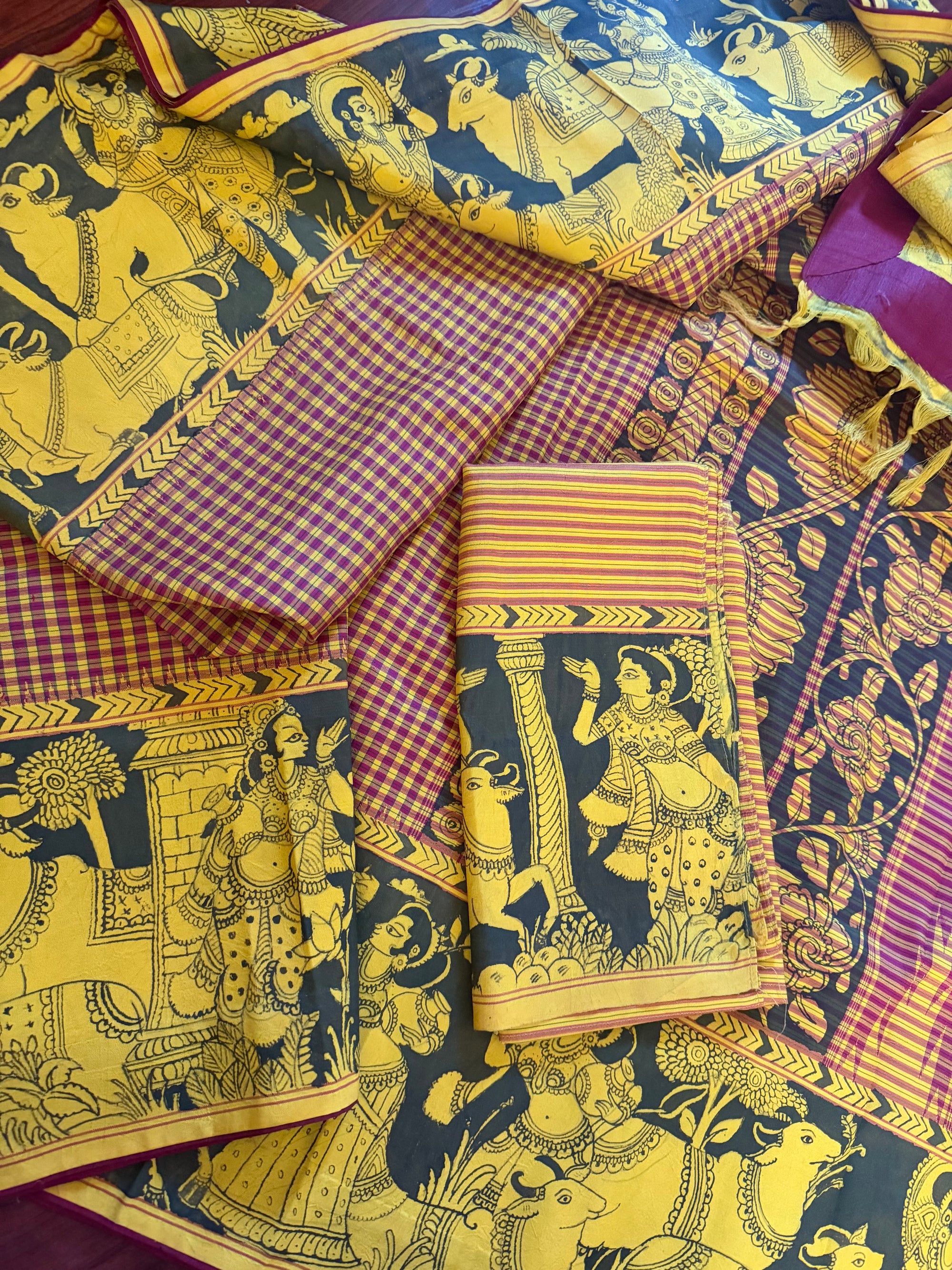 VRIKSHA: Miniature Kalamkari on Kanjivaram Silk