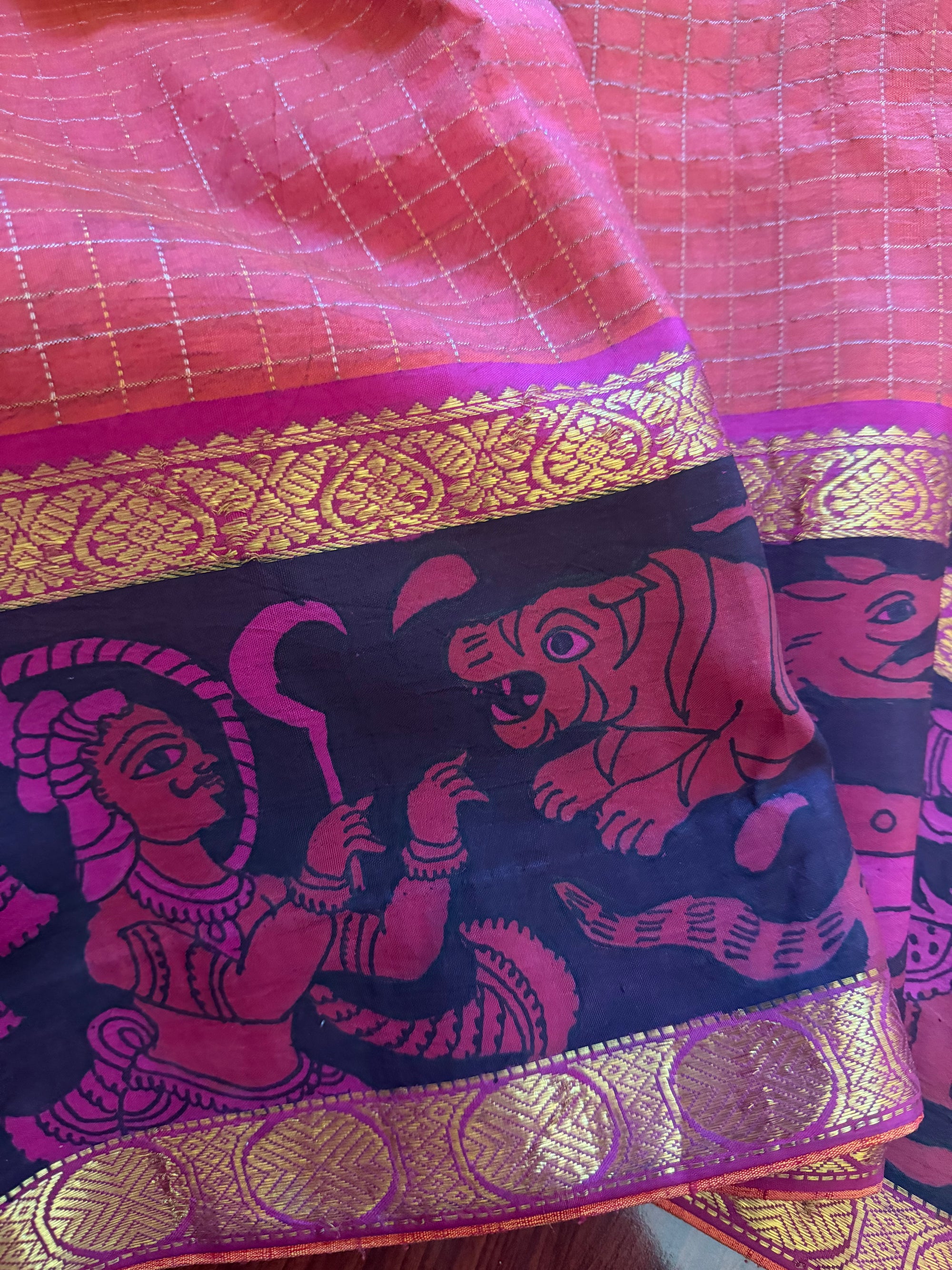 VRIKSHA: Miniature Kalamkari on Kanjivaram Silk