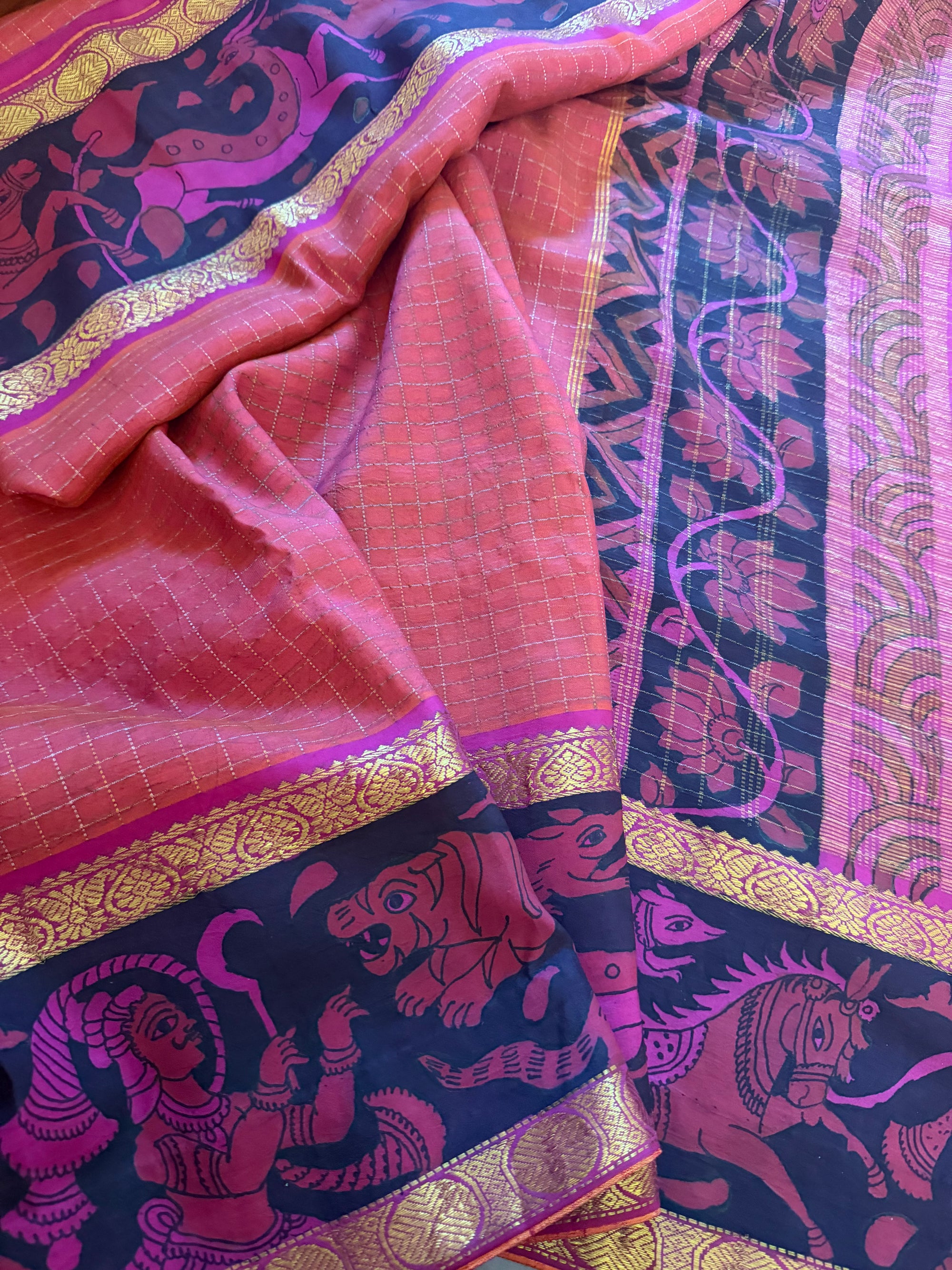 VRIKSHA: Miniature Kalamkari on Kanjivaram Silk