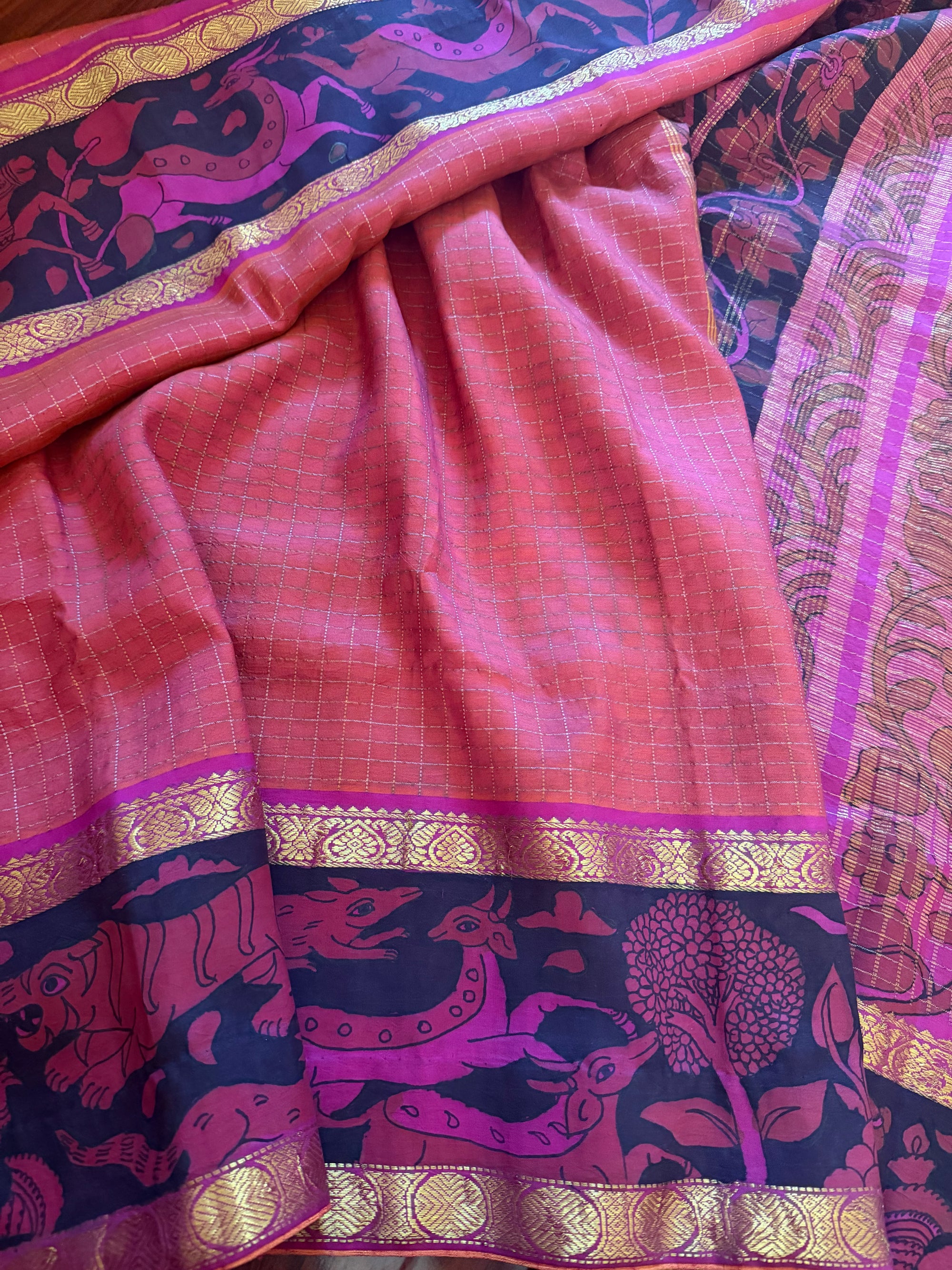VRIKSHA: Miniature Kalamkari on Kanjivaram Silk