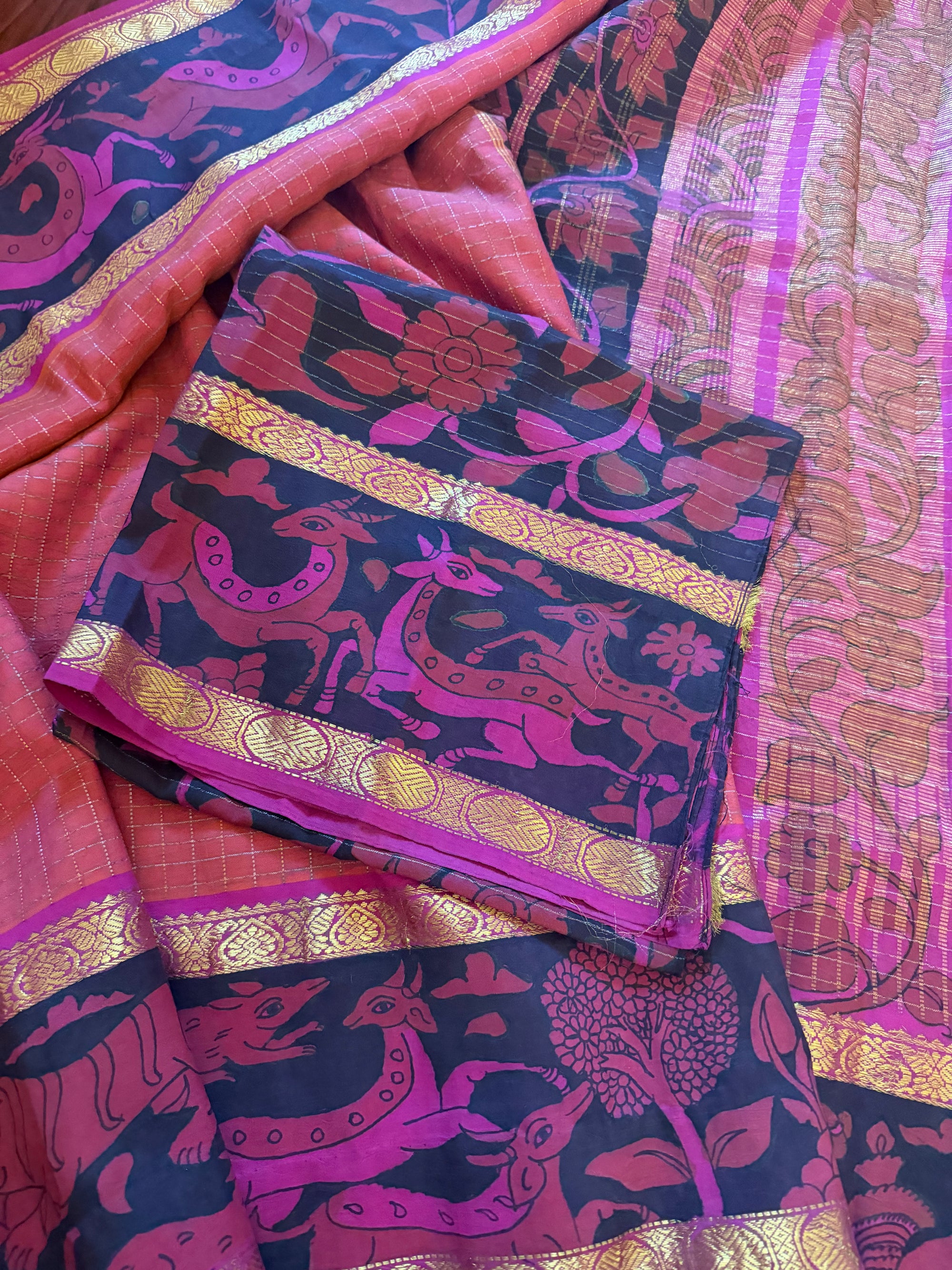 VRIKSHA: Miniature Kalamkari on Kanjivaram Silk