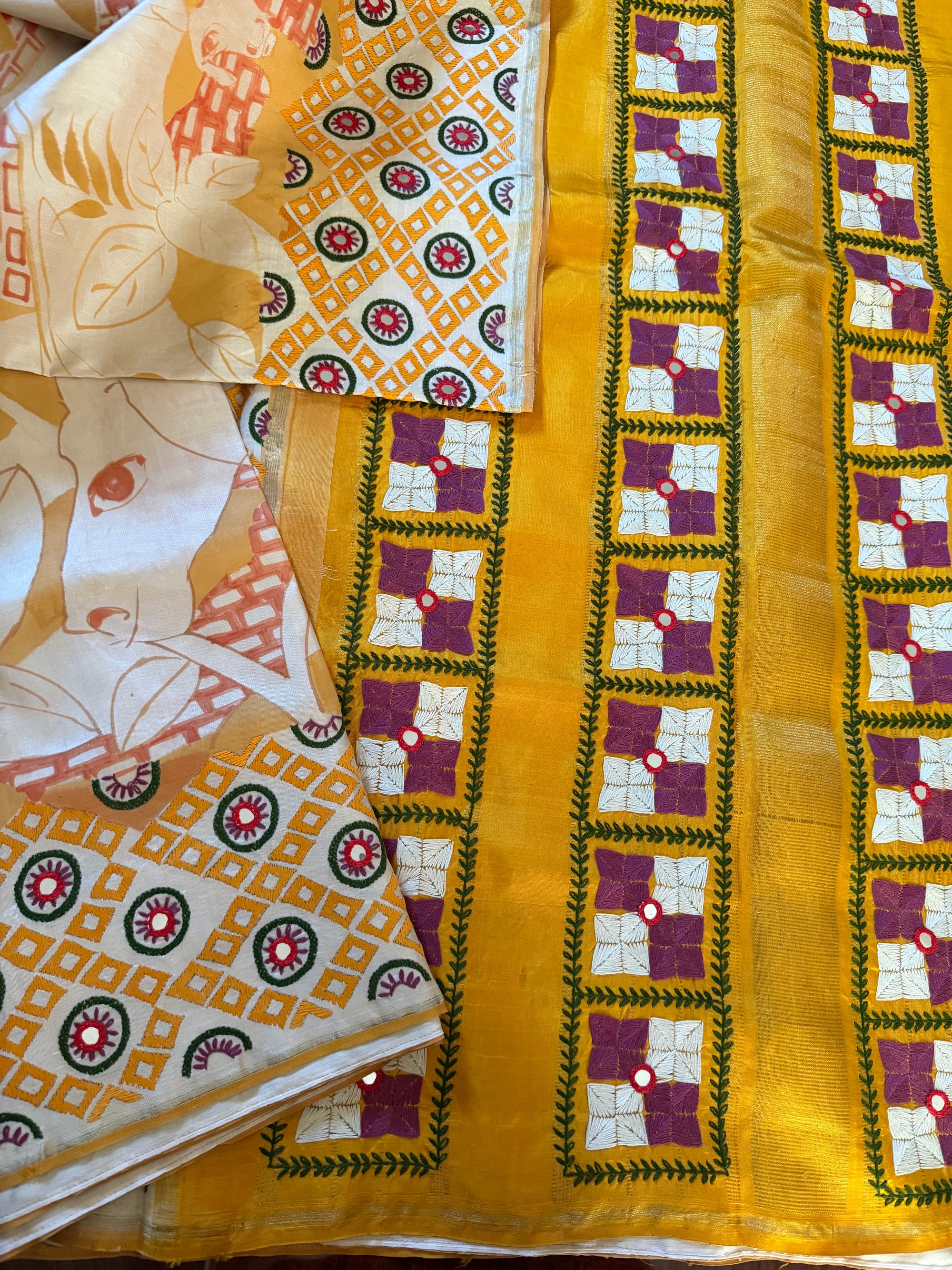 VRIKSHA: Abstract handpainting &amp; Phulkari on Kanjivaram Silk
