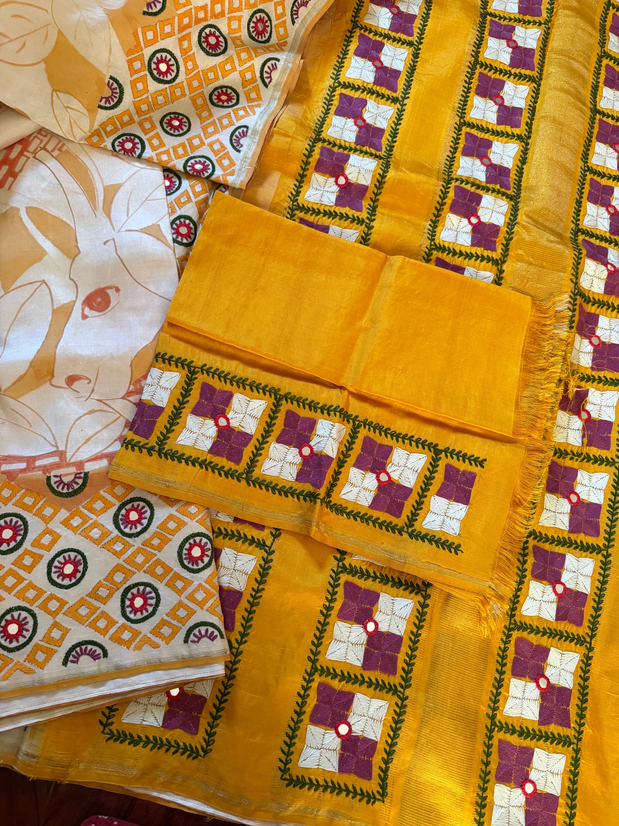VRIKSHA: Abstract handpainting &amp; Phulkari on Kanjivaram Silk