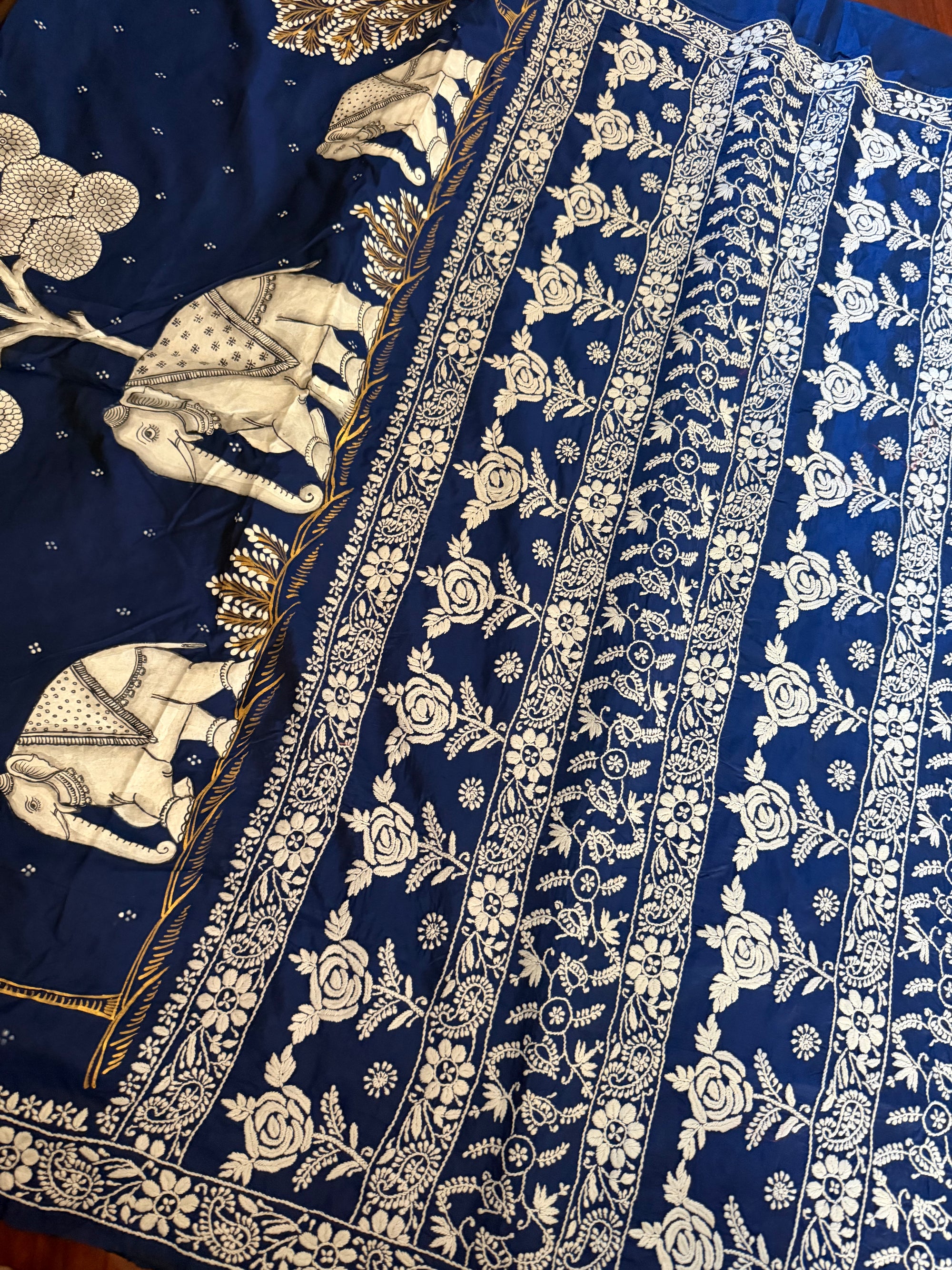 VRIKSHA: Pattachitra &amp; Chikankari on a mulberry silk