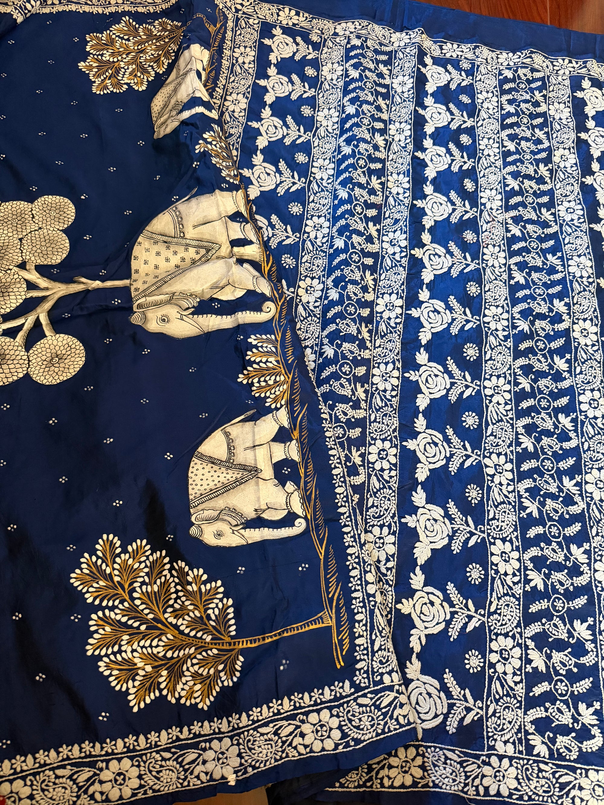 VRIKSHA: Pattachitra &amp; Chikankari on a mulberry silk