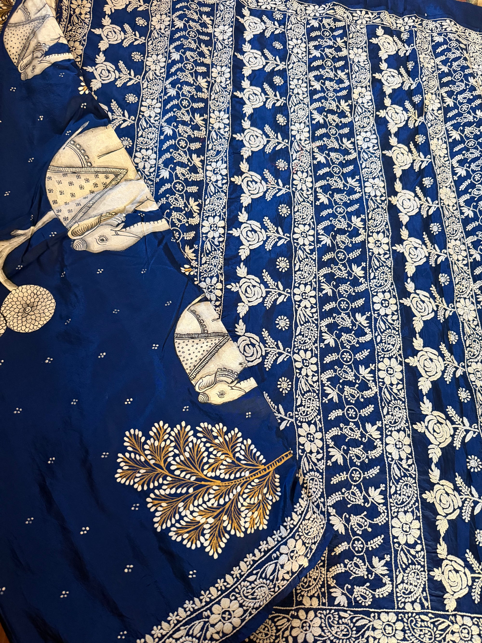 VRIKSHA: Pattachitra &amp; Chikankari on a mulberry silk