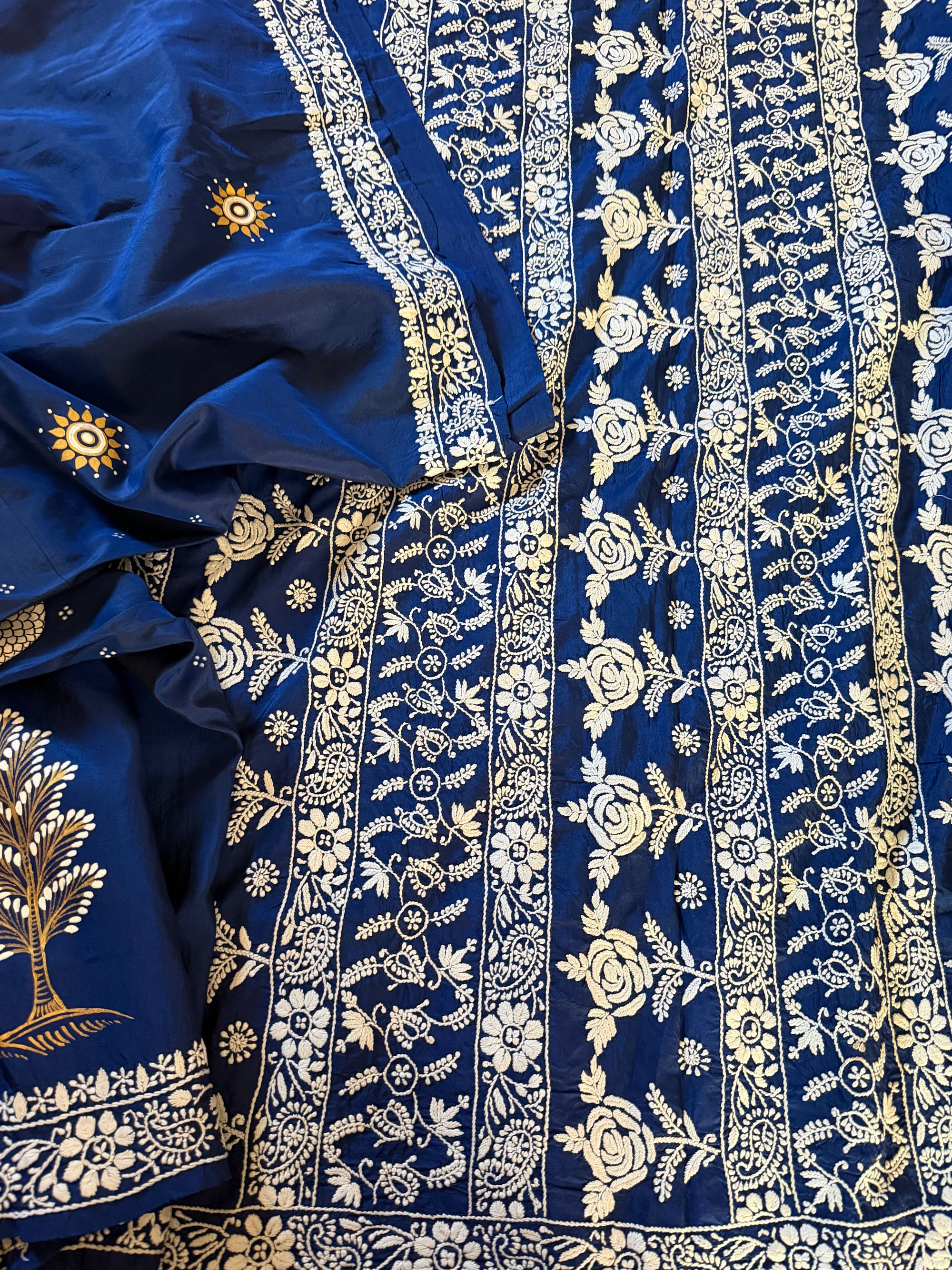 VRIKSHA: Pattachitra &amp; Chikankari on a mulberry silk