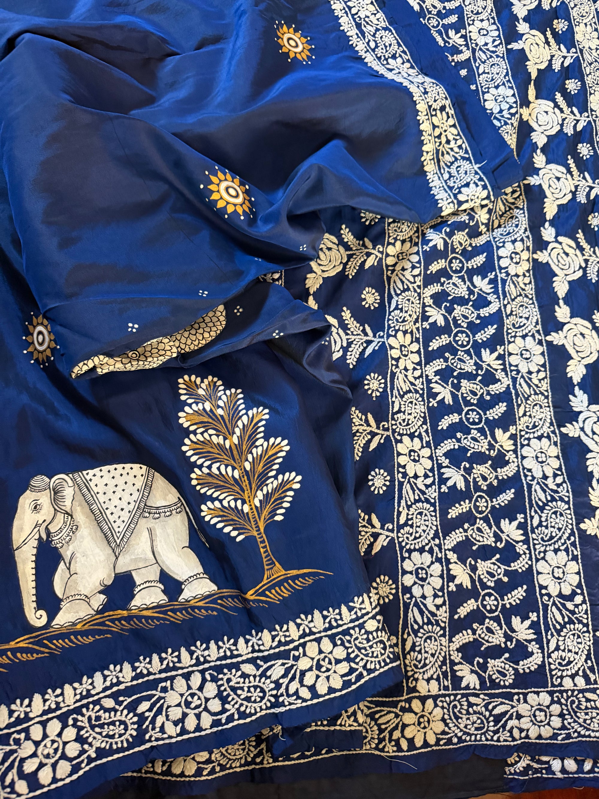 VRIKSHA: Pattachitra &amp; Chikankari on a mulberry silk