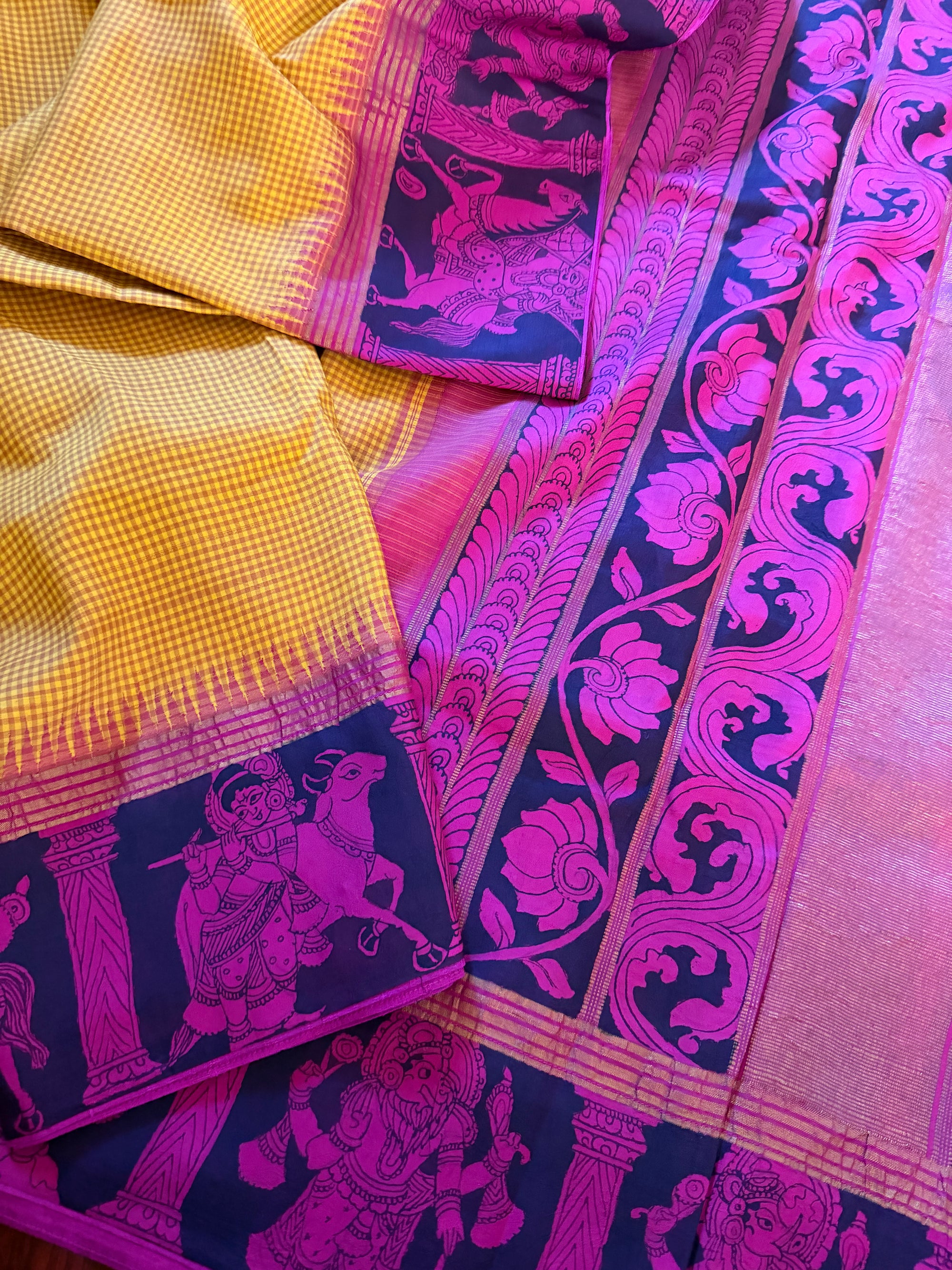 VRIKSHA: Miniature Kalamkari on Kanjivaram Silk