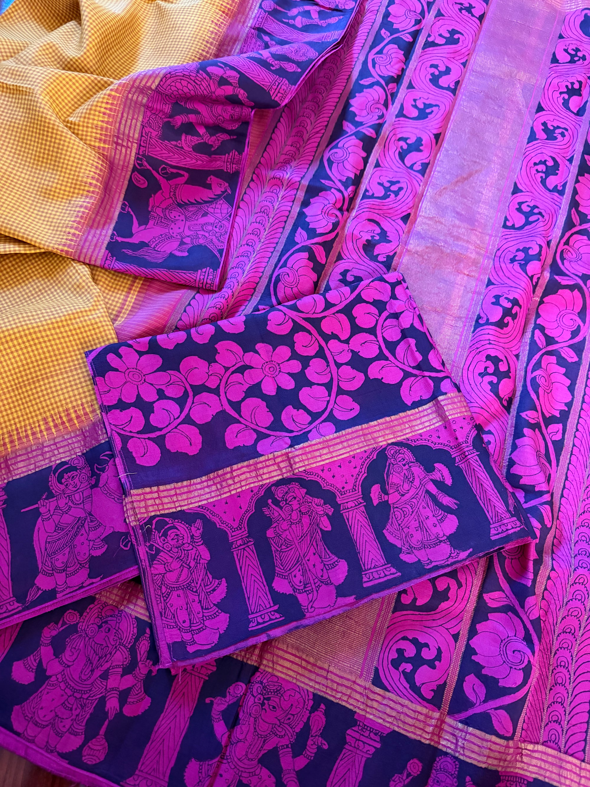 VRIKSHA: Miniature Kalamkari on Kanjivaram Silk