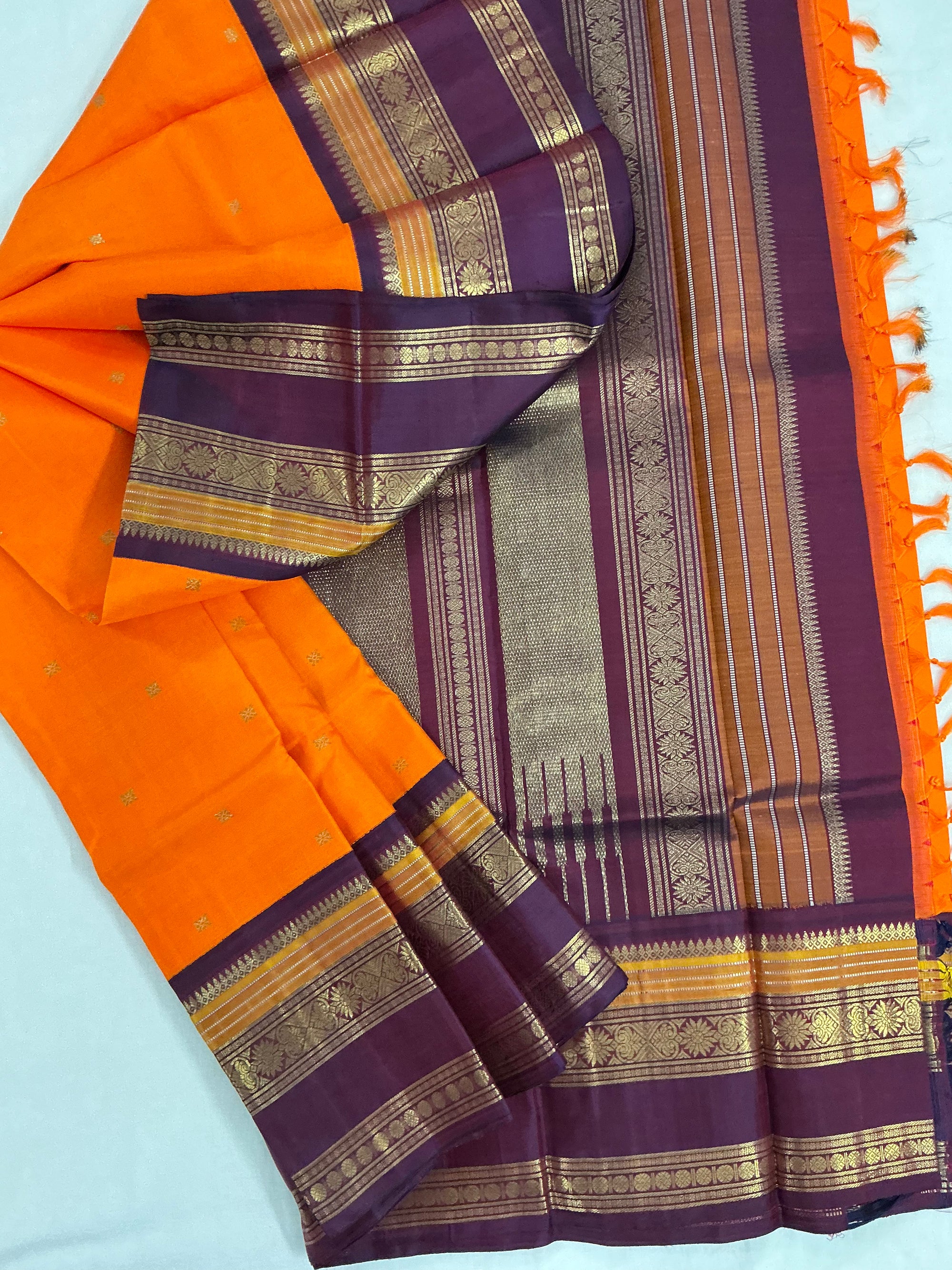 MYTHILI:  Vintage Inspired Kanjivarams (Rust Orange &amp; Plum)