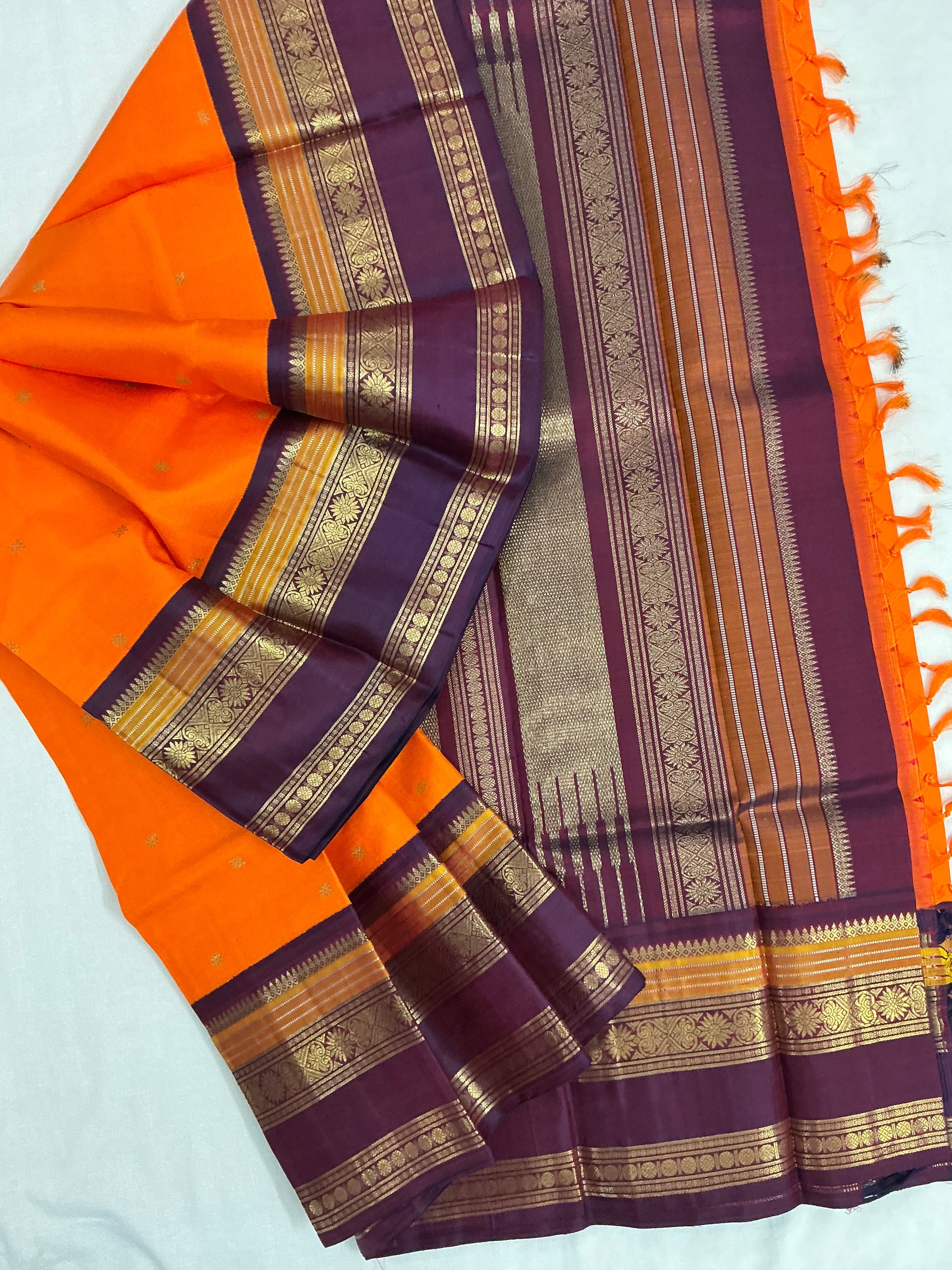 MYTHILI:  Vintage Inspired Kanjivarams (Rust Orange &amp; Plum)