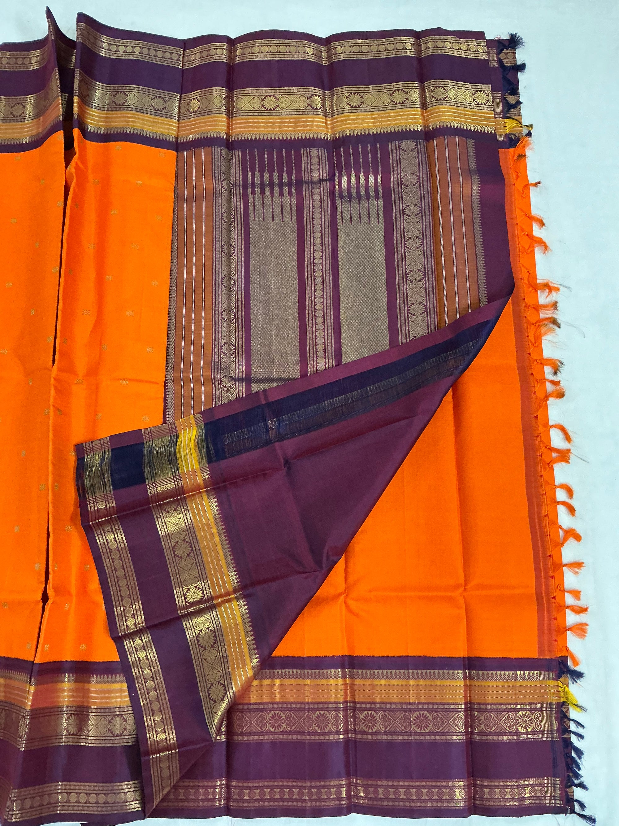 MYTHILI:  Vintage Inspired Kanjivarams (Rust Orange &amp; Plum)