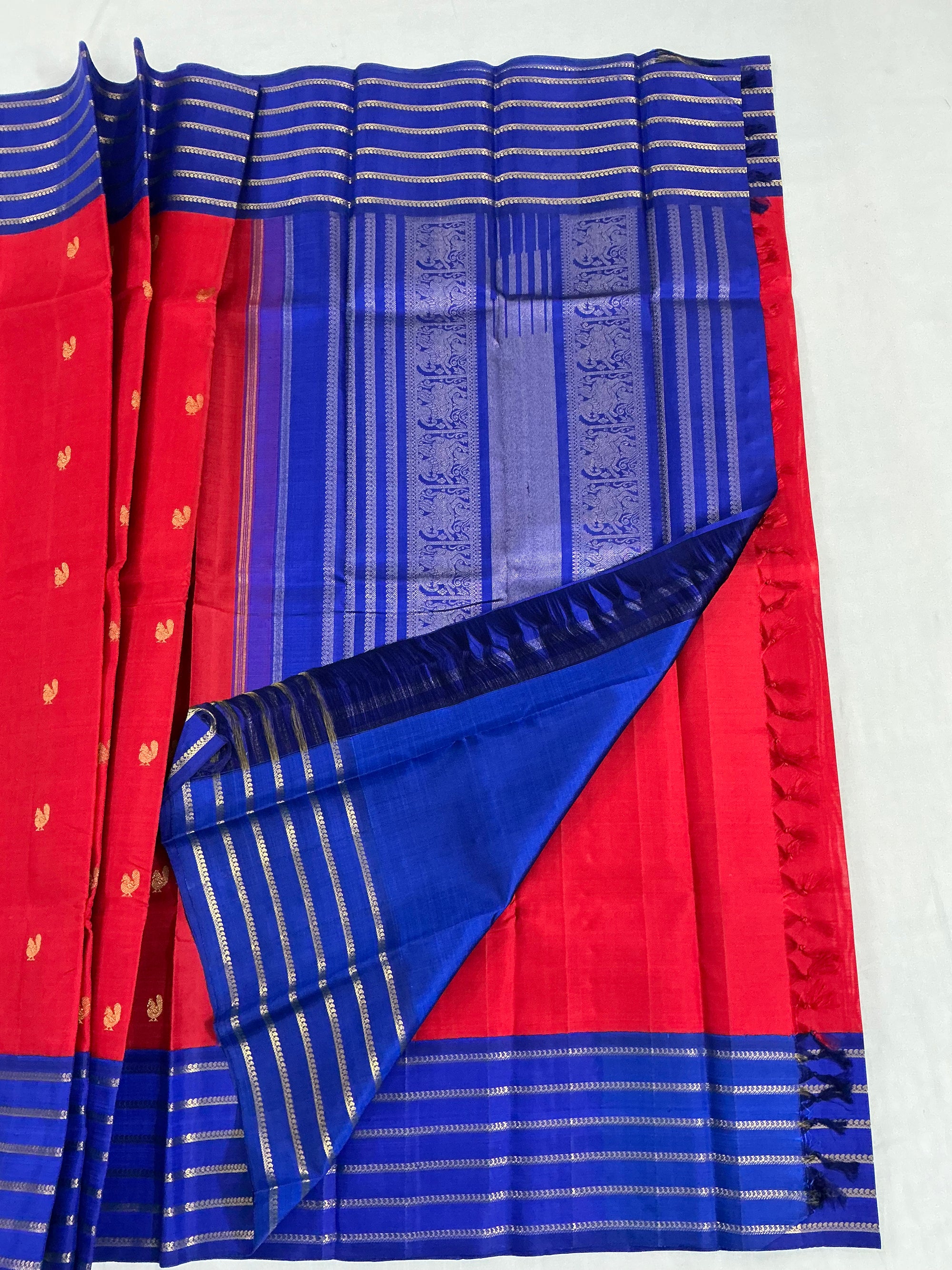 MYTHILI:  Vintage Inspired Kanjivarams (Chilli Red + Ink Blue)