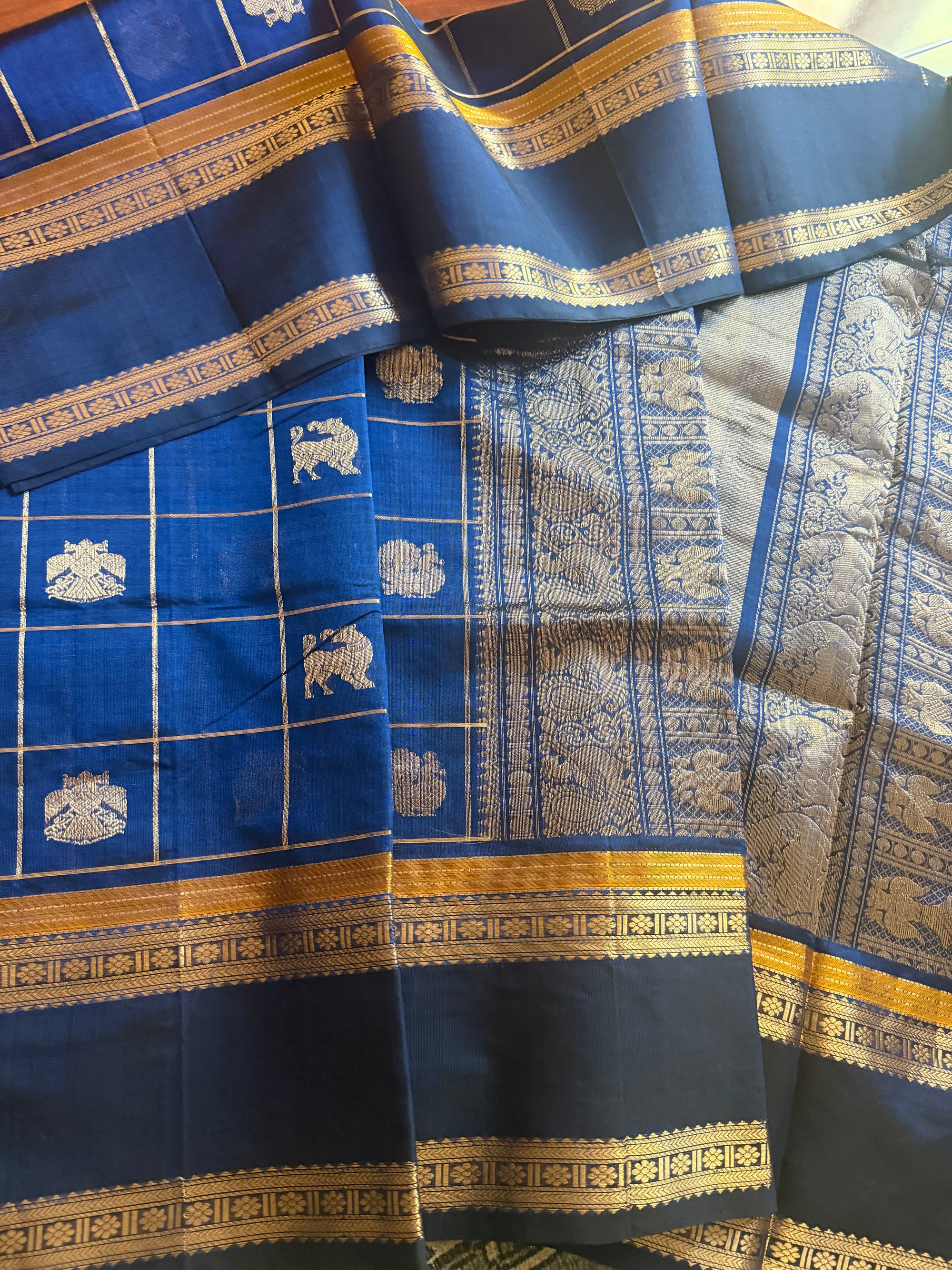 Silk Cotton :  Zari checks and Buttas (Royal Blue)