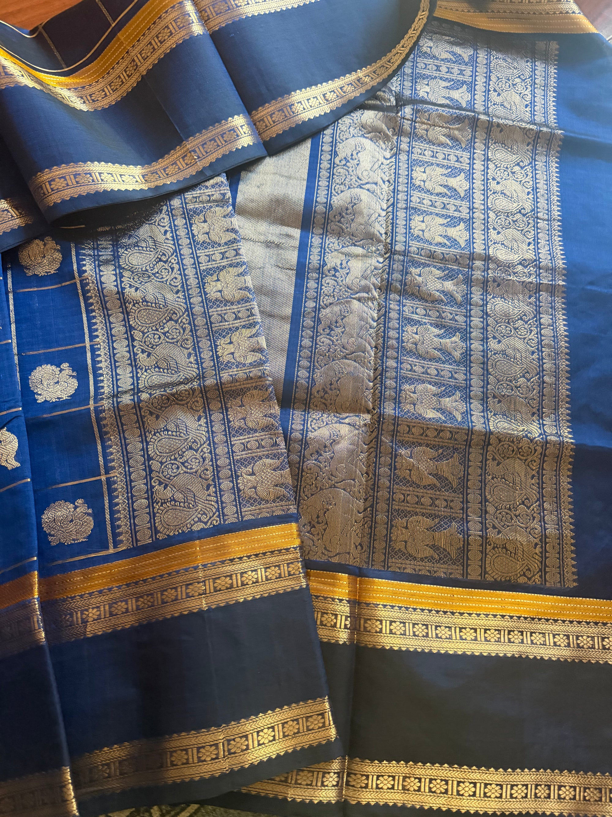 Silk Cotton :  Zari checks and Buttas (Royal Blue)
