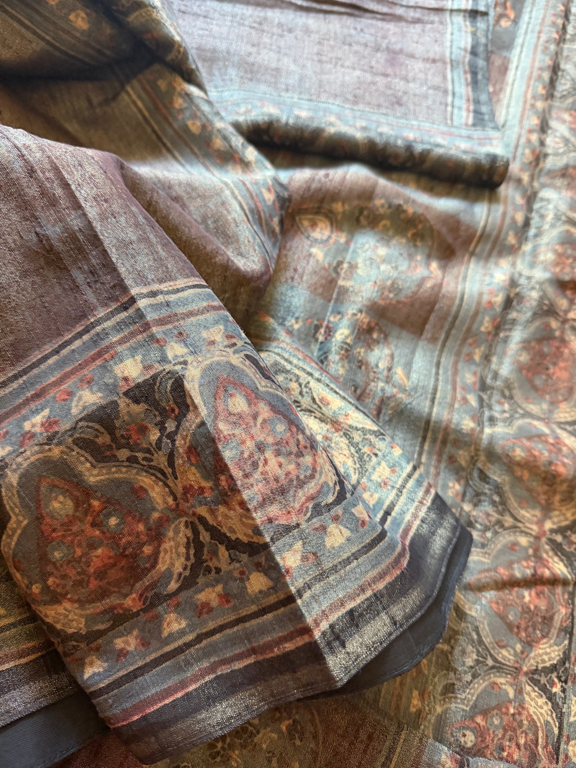 Pracheen Ajrakh - Dupion Silk with Tissue