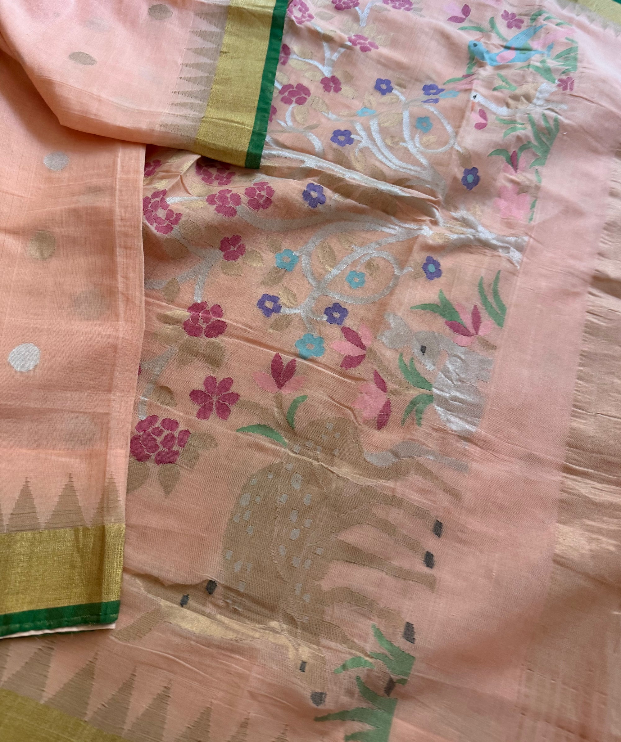 Handspun Ponduru Khadi Cotton Jamdani : Peach