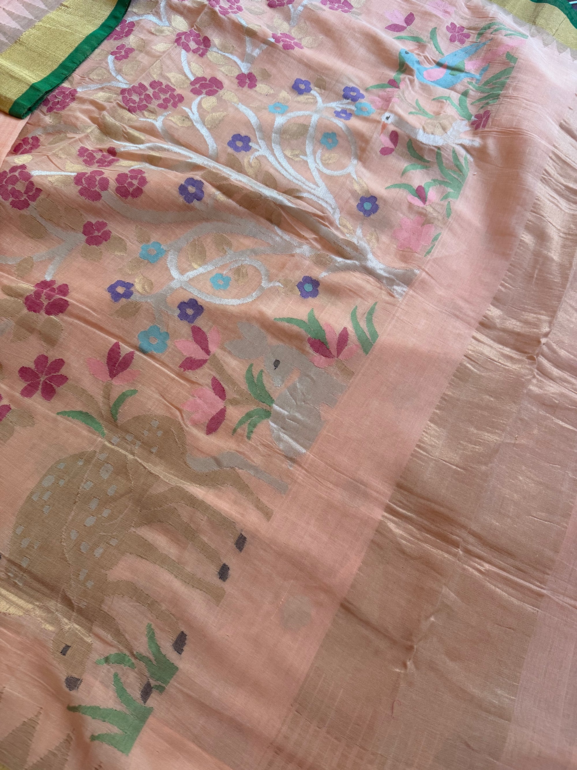 Handspun Ponduru Khadi Cotton Jamdani : Peach