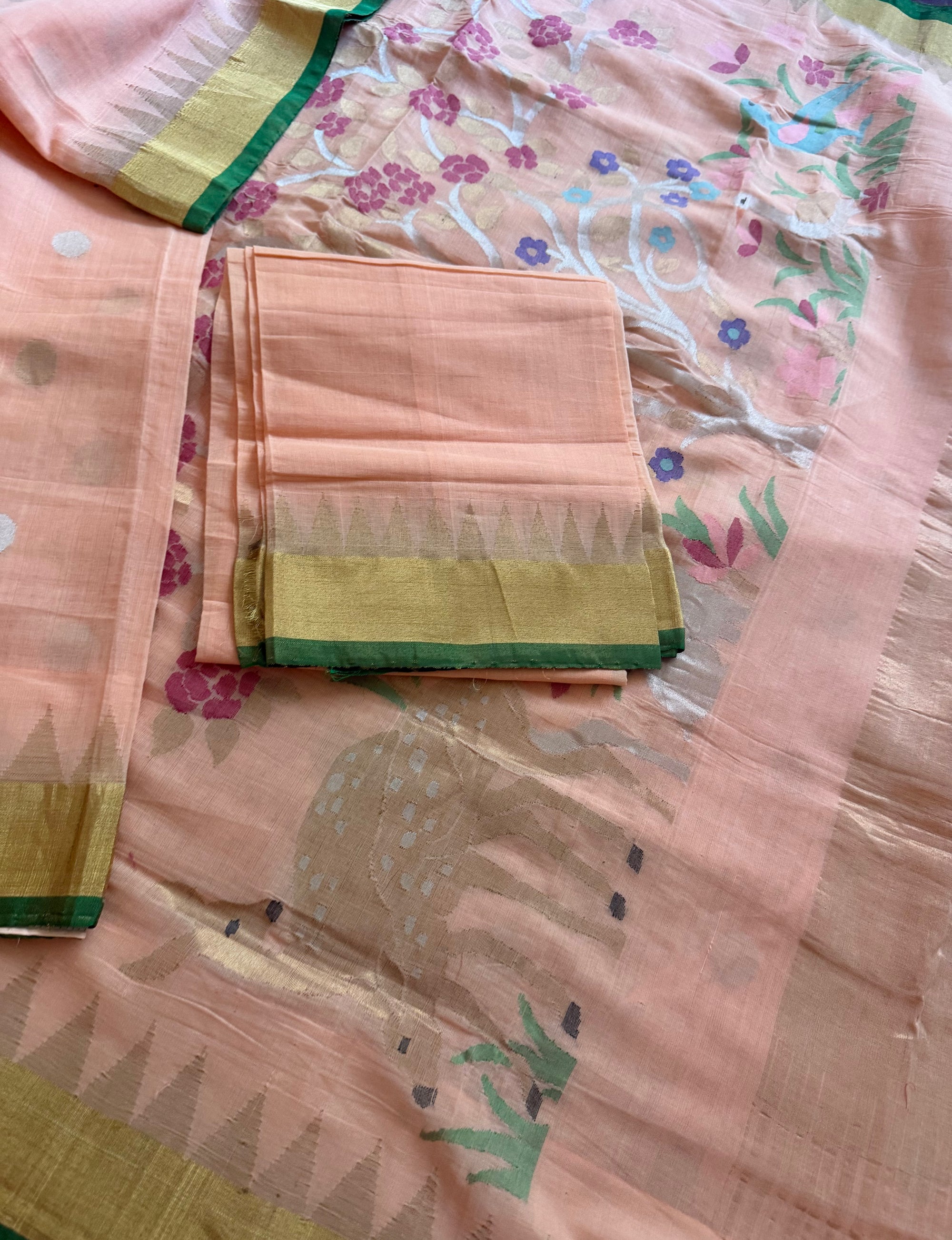 Handspun Ponduru Khadi Cotton Jamdani : Peach
