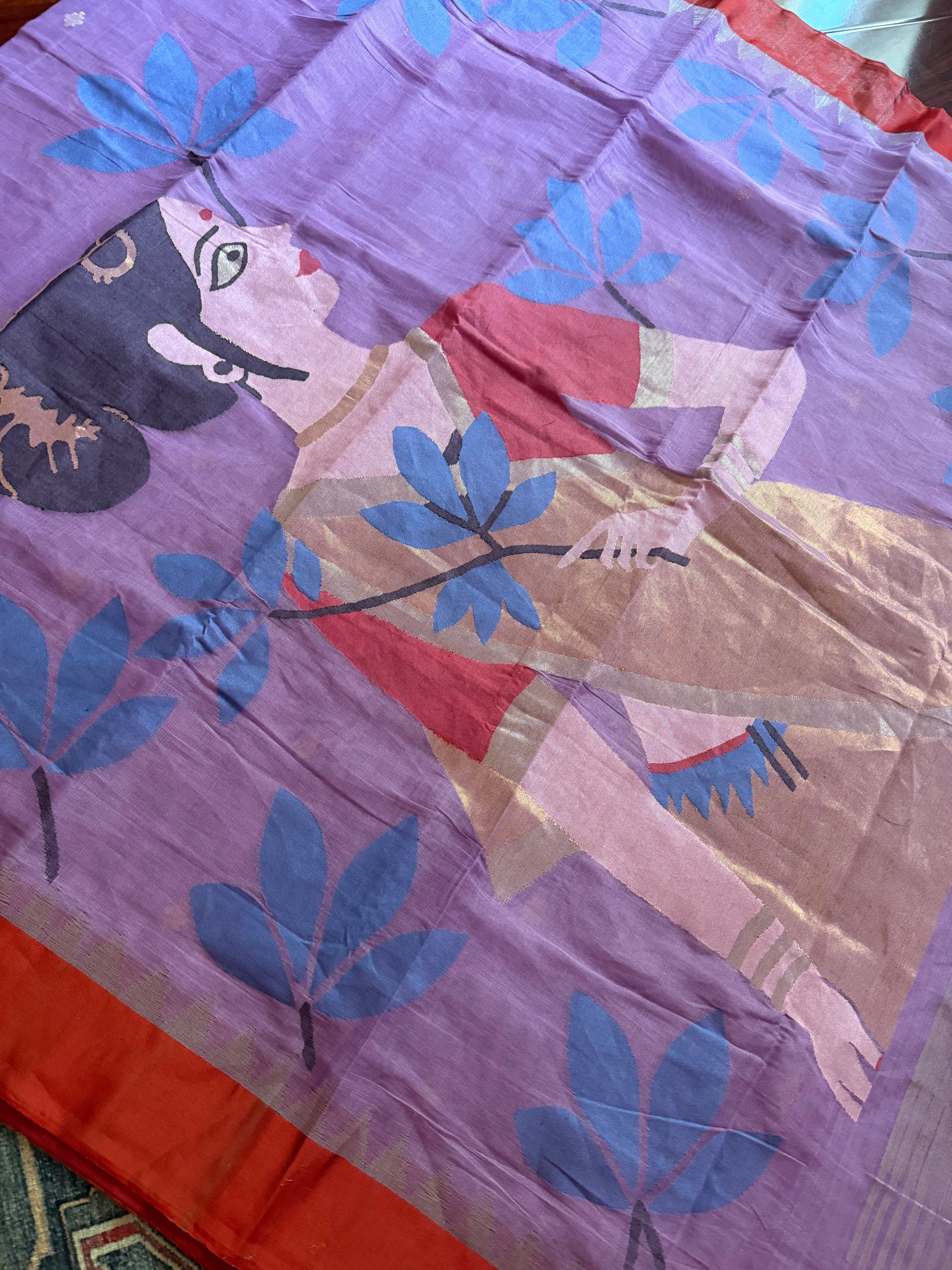 Handspun Ponduru Khadi Cotton Jamdani : Ravi Varma design on the Pallu