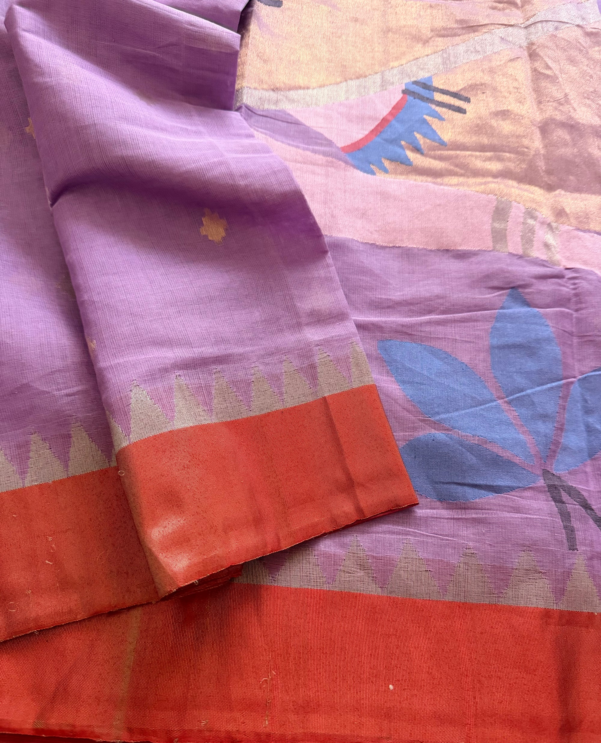 Handspun Ponduru Khadi Cotton Jamdani : Ravi Varma design on the Pallu