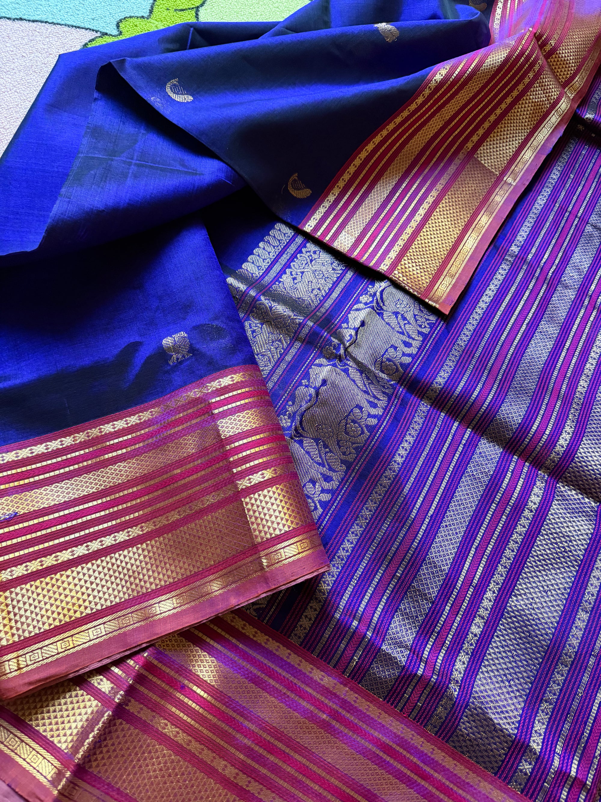 Silk Cotton:  Purple Blue with Konia Motifs