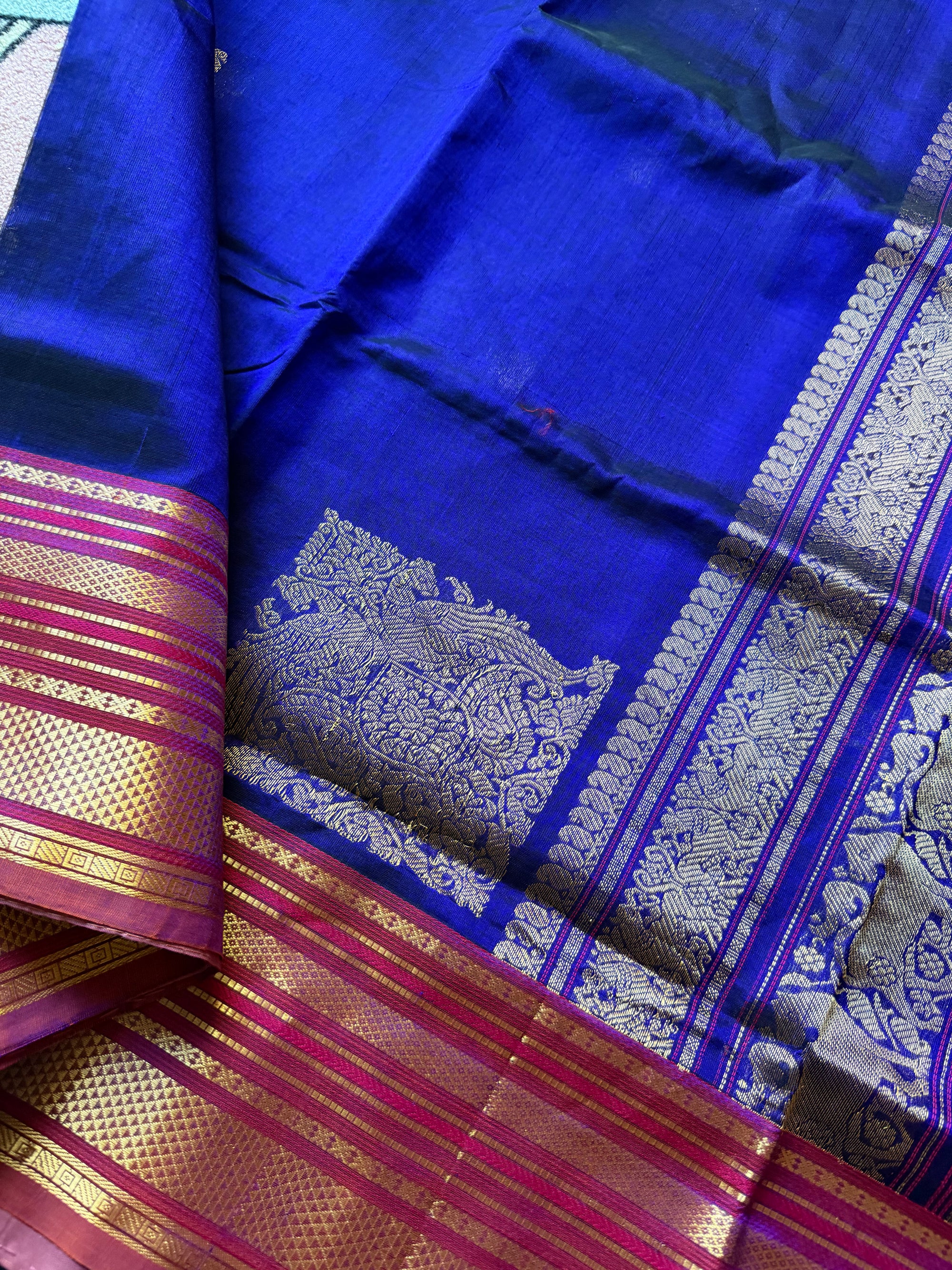 Silk Cotton:  Purple Blue with Konia Motifs