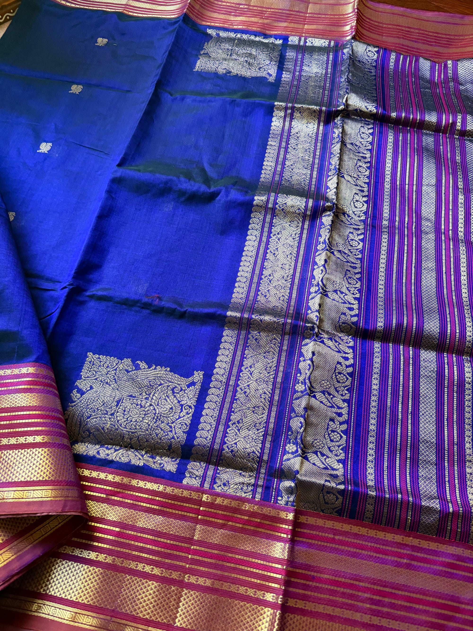 Silk Cotton:  Purple Blue with Konia Motifs