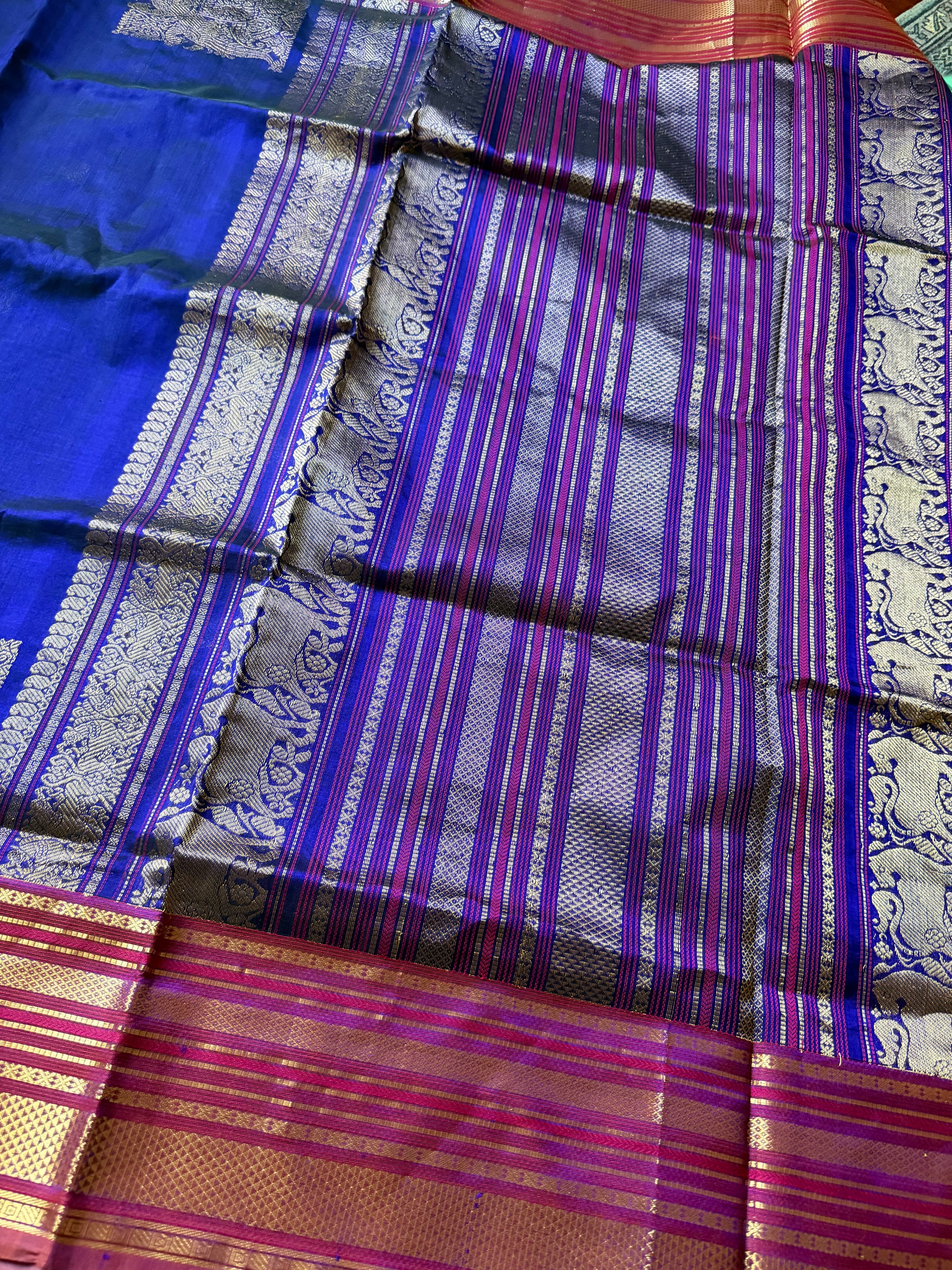 Silk Cotton:  Purple Blue with Konia Motifs
