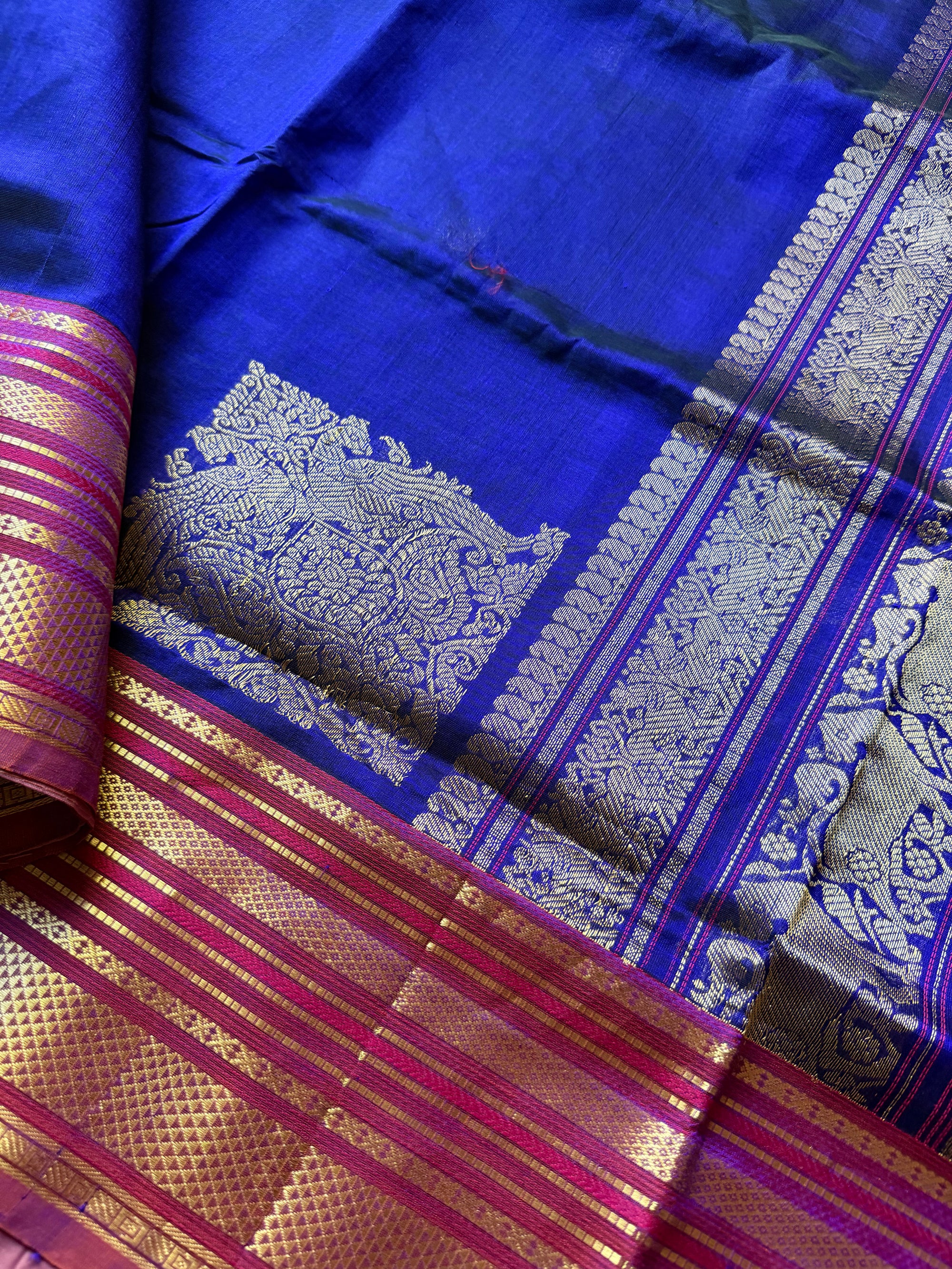 Silk Cotton:  Purple Blue with Konia Motifs