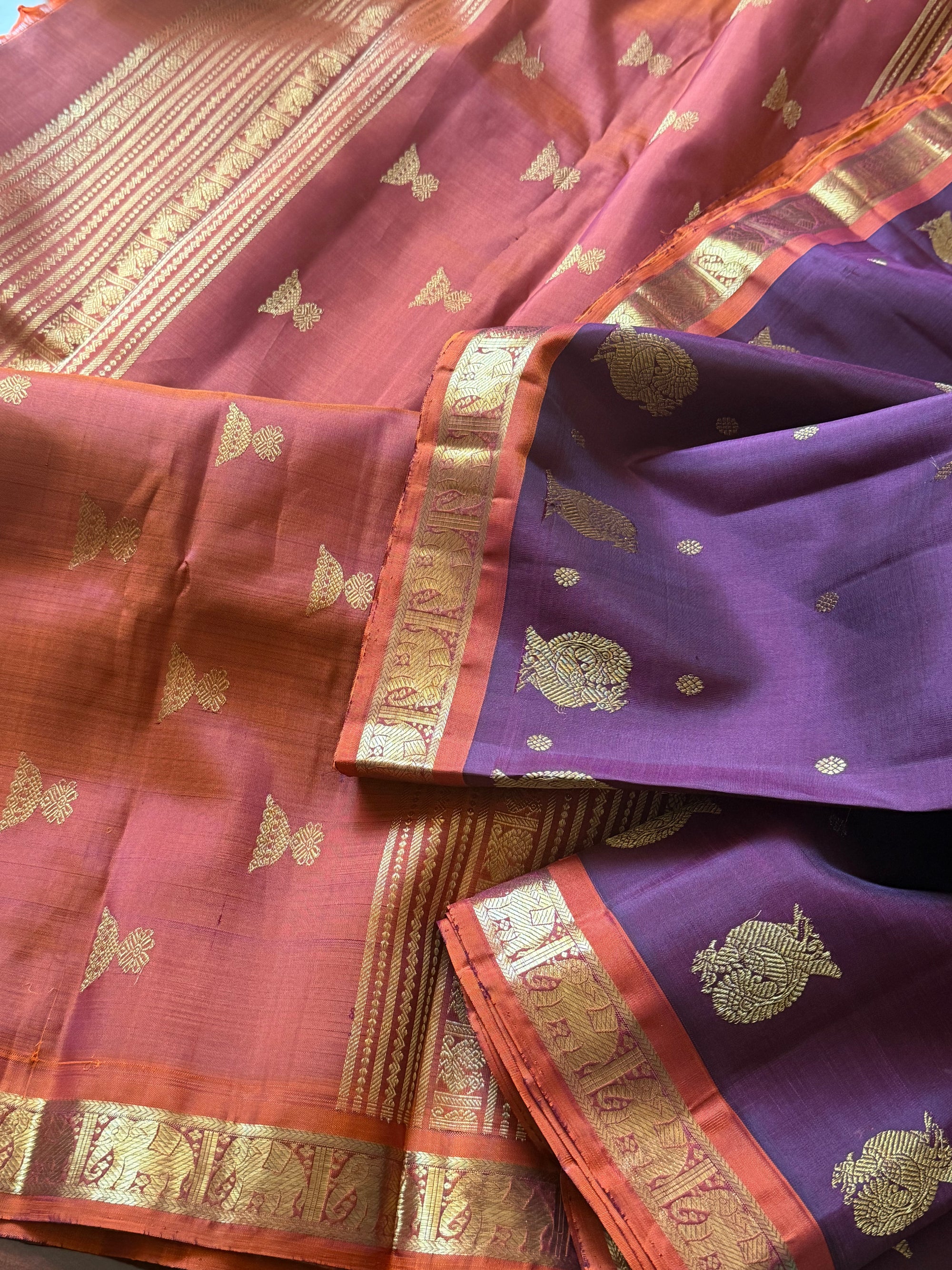 SWARA: Kanjivaram Silk (Jamun/Rust with Beetu Butta)