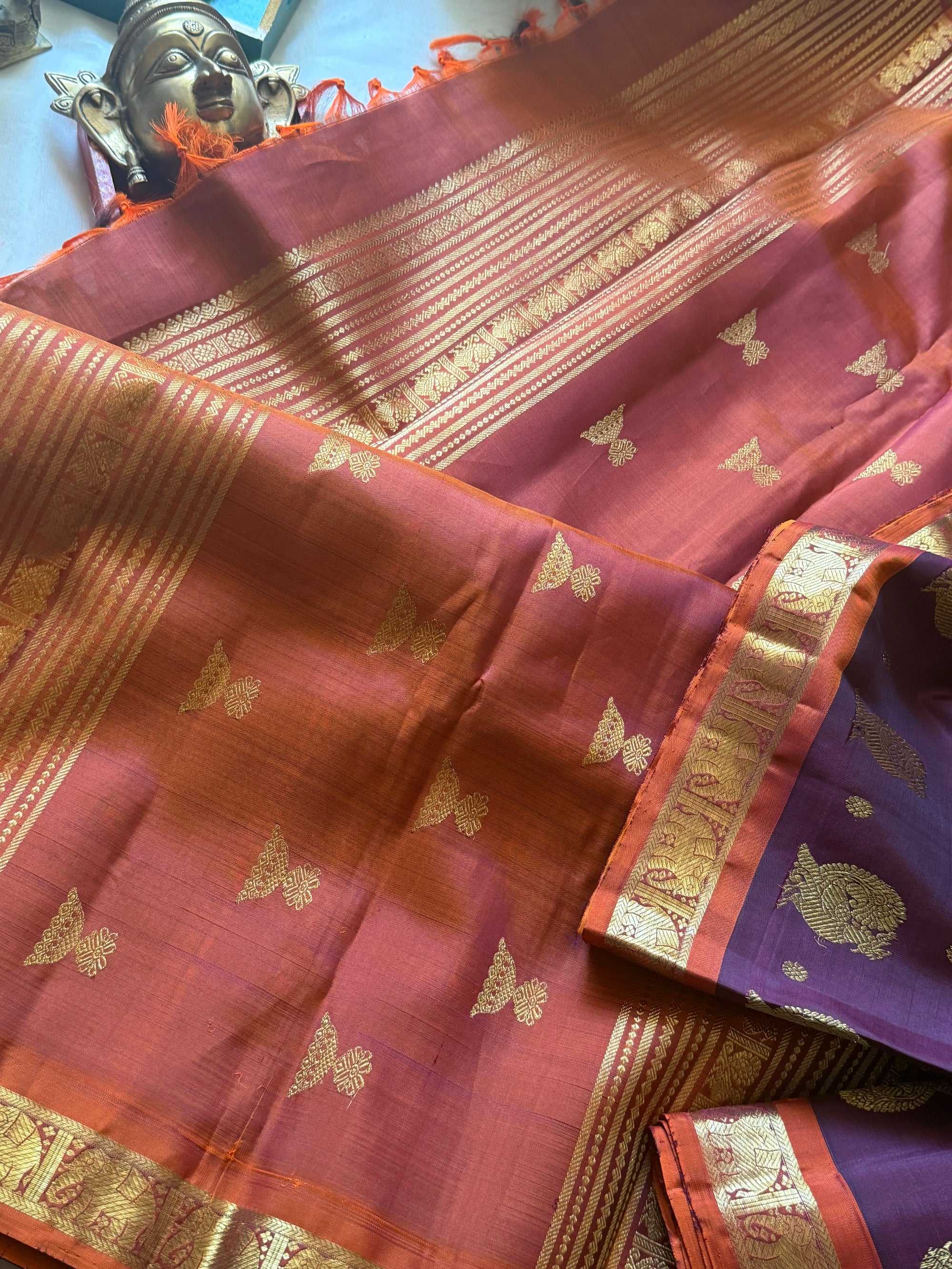 SWARA: Kanjivaram Silk (Jamun/Rust with Beetu Butta)