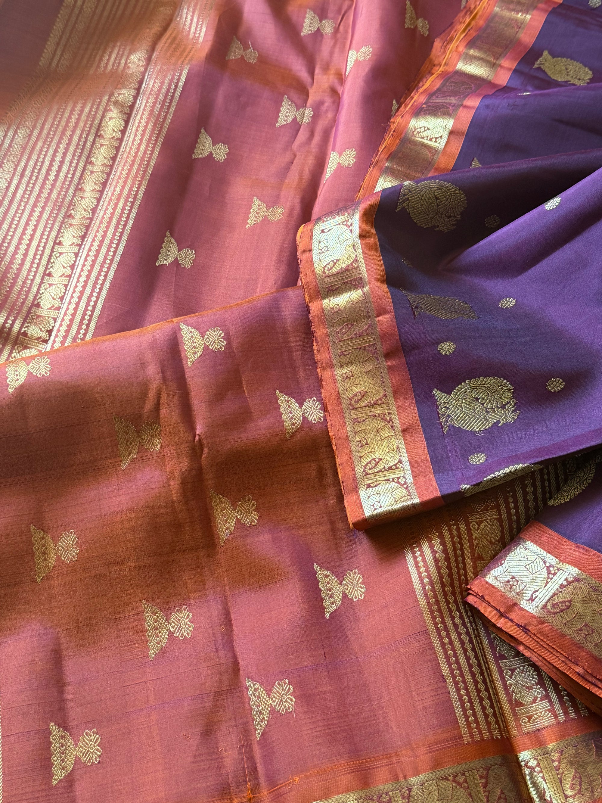 SWARA: Kanjivaram Silk (Jamun/Rust with Beetu Butta)