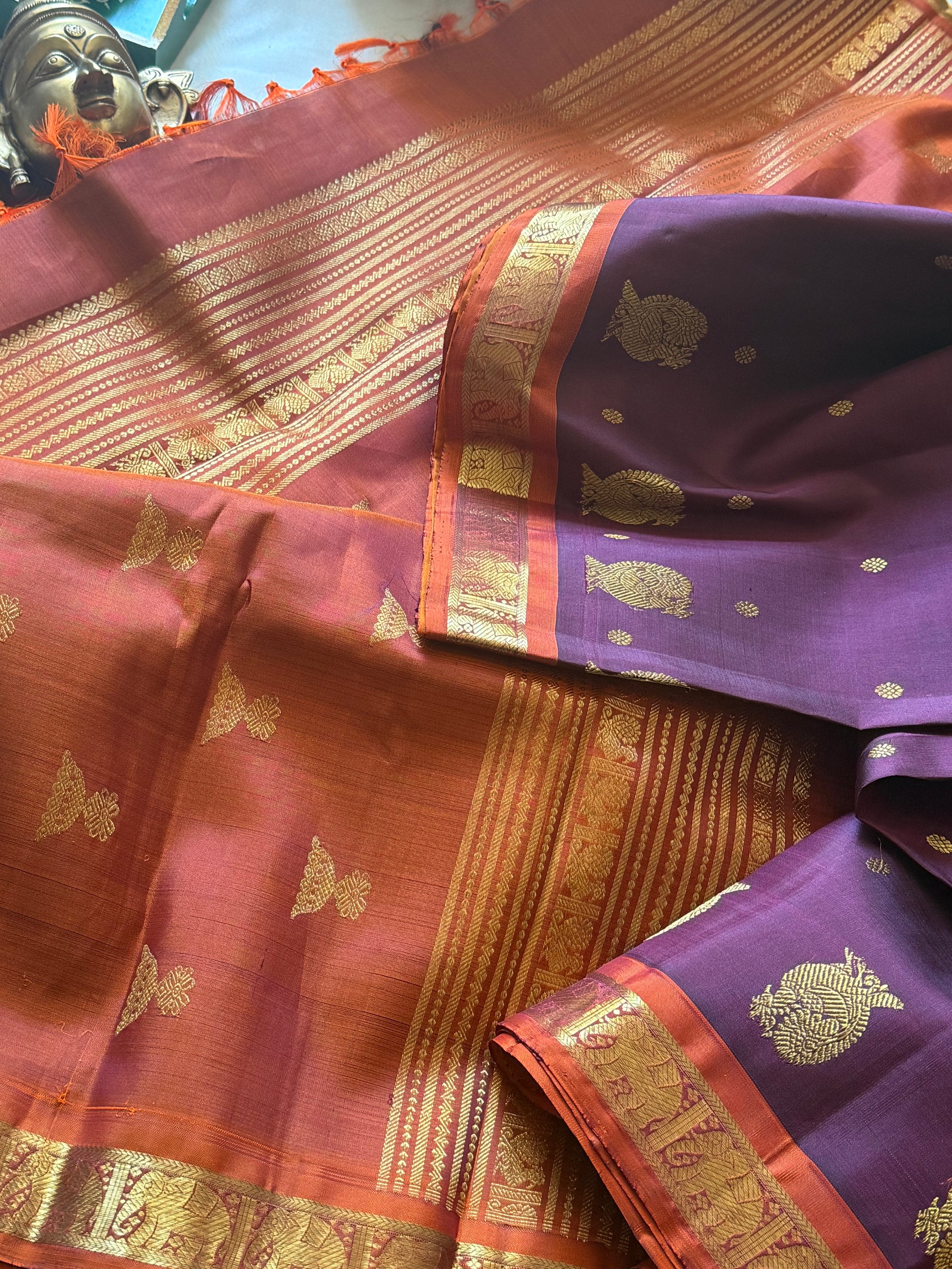 SWARA: Kanjivaram Silk (Jamun/Rust with Beetu Butta)