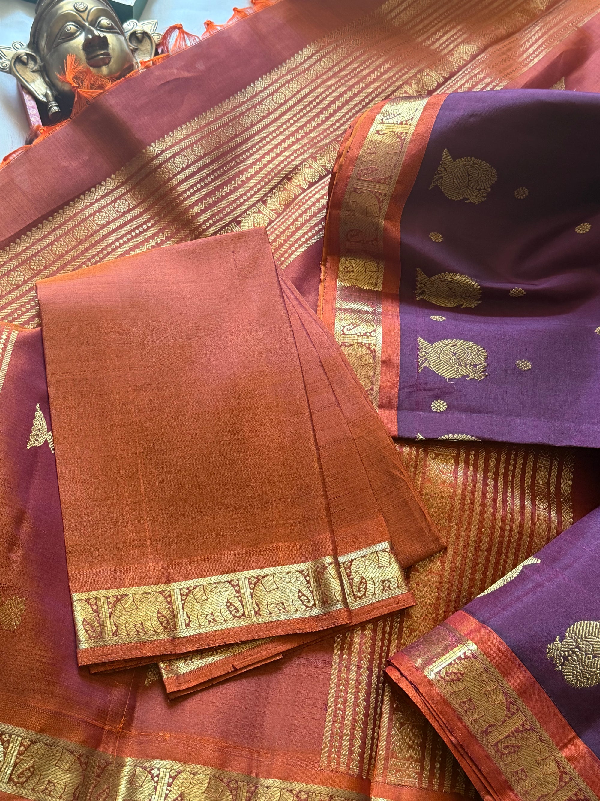 SWARA: Kanjivaram Silk (Jamun/Rust with Beetu Butta)
