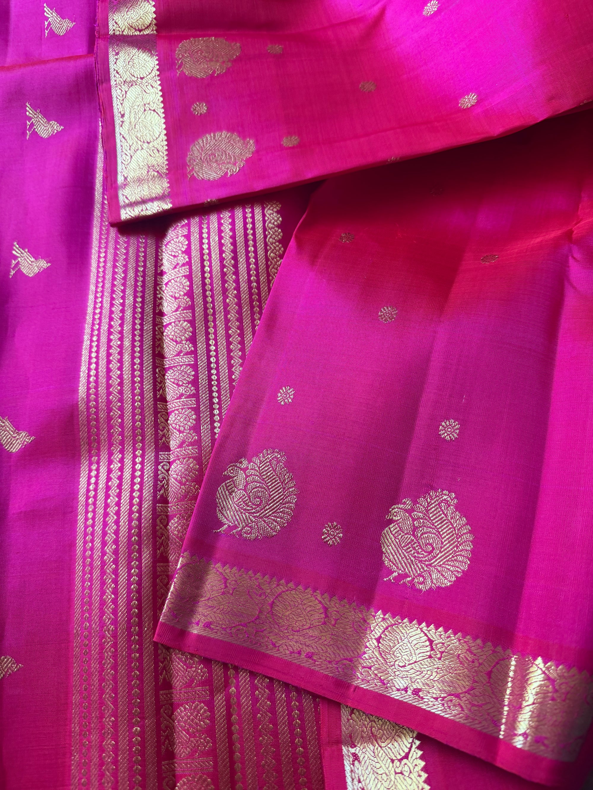 SWARA: Kanjivaram Silk (Pink Self borders with Beetu Butta)