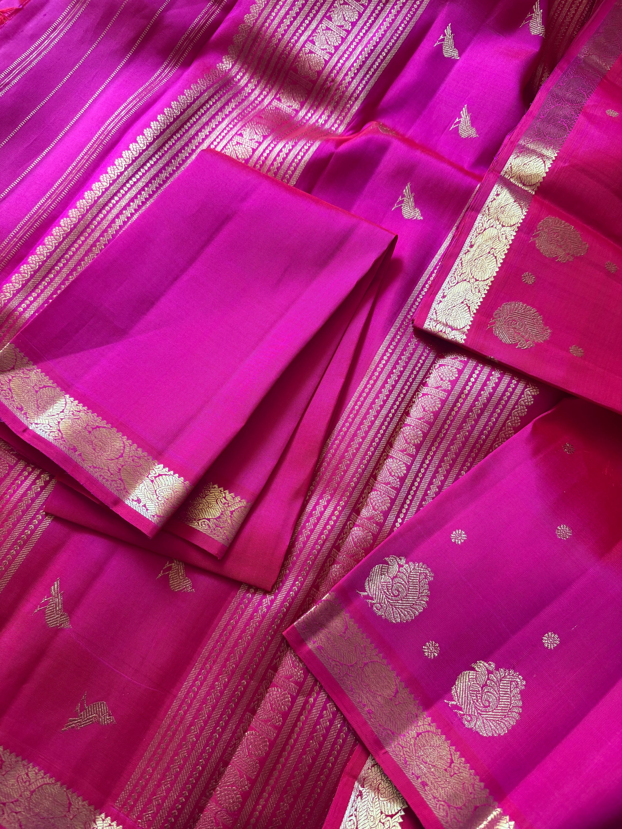 SWARA: Kanjivaram Silk (Pink Self borders with Beetu Butta)