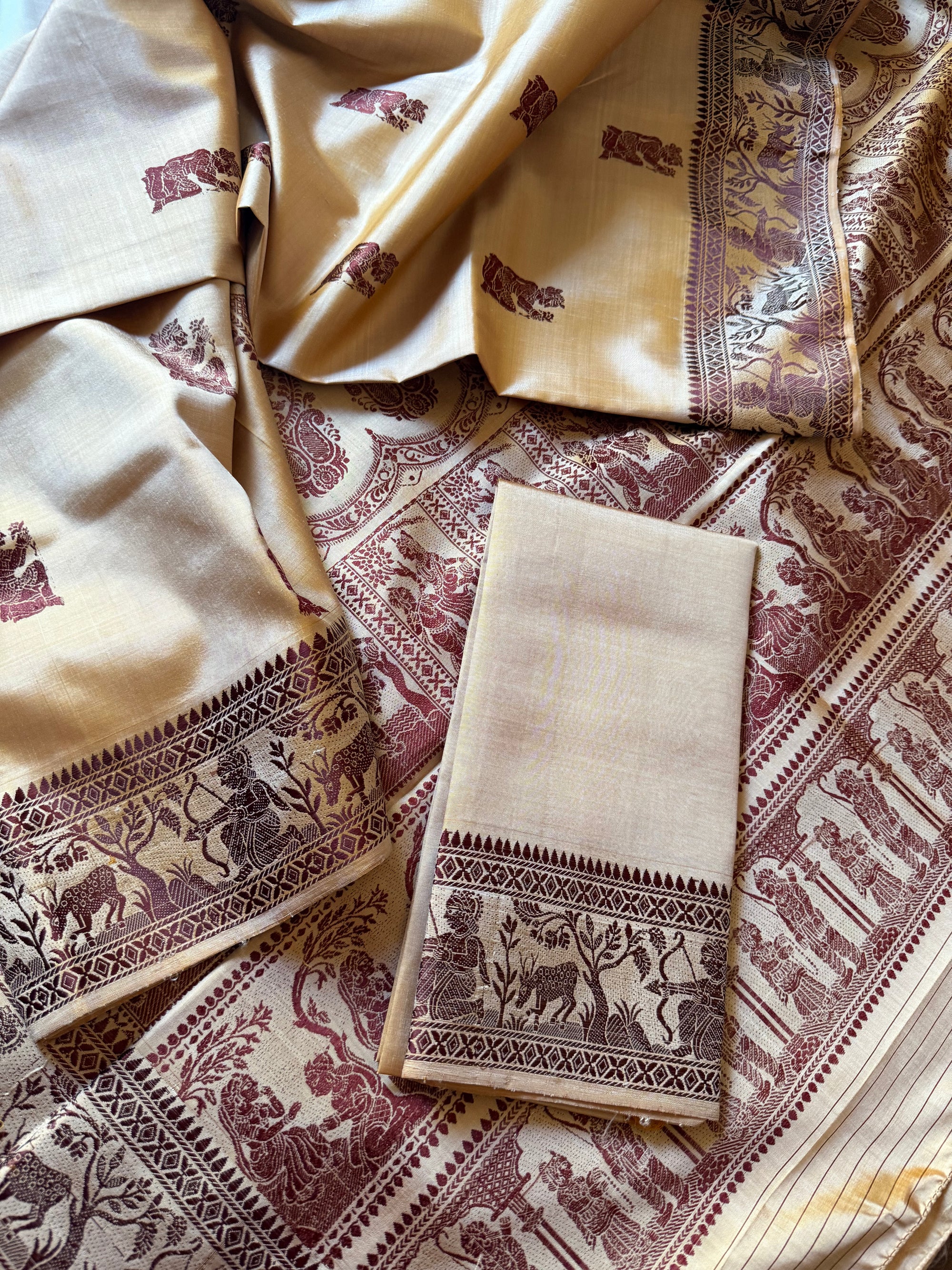 Baluchari Silk - Golden Biscuit