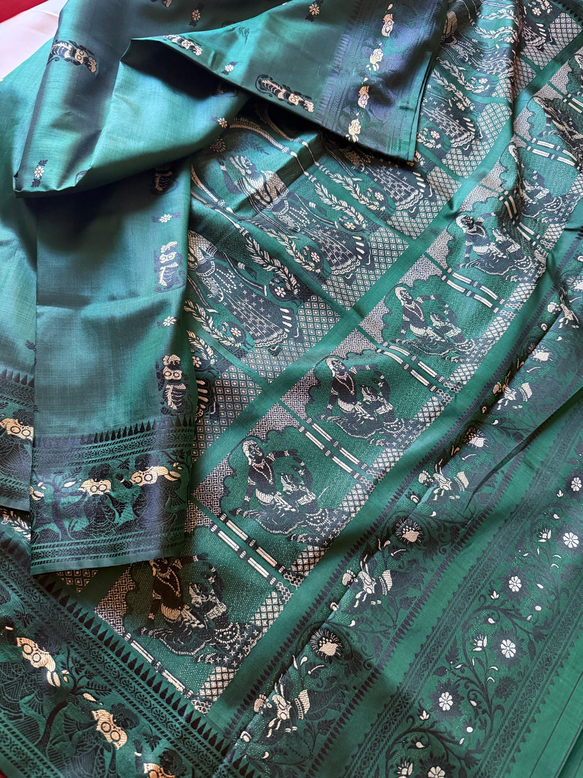 Baluchari Silk - Bottle Green