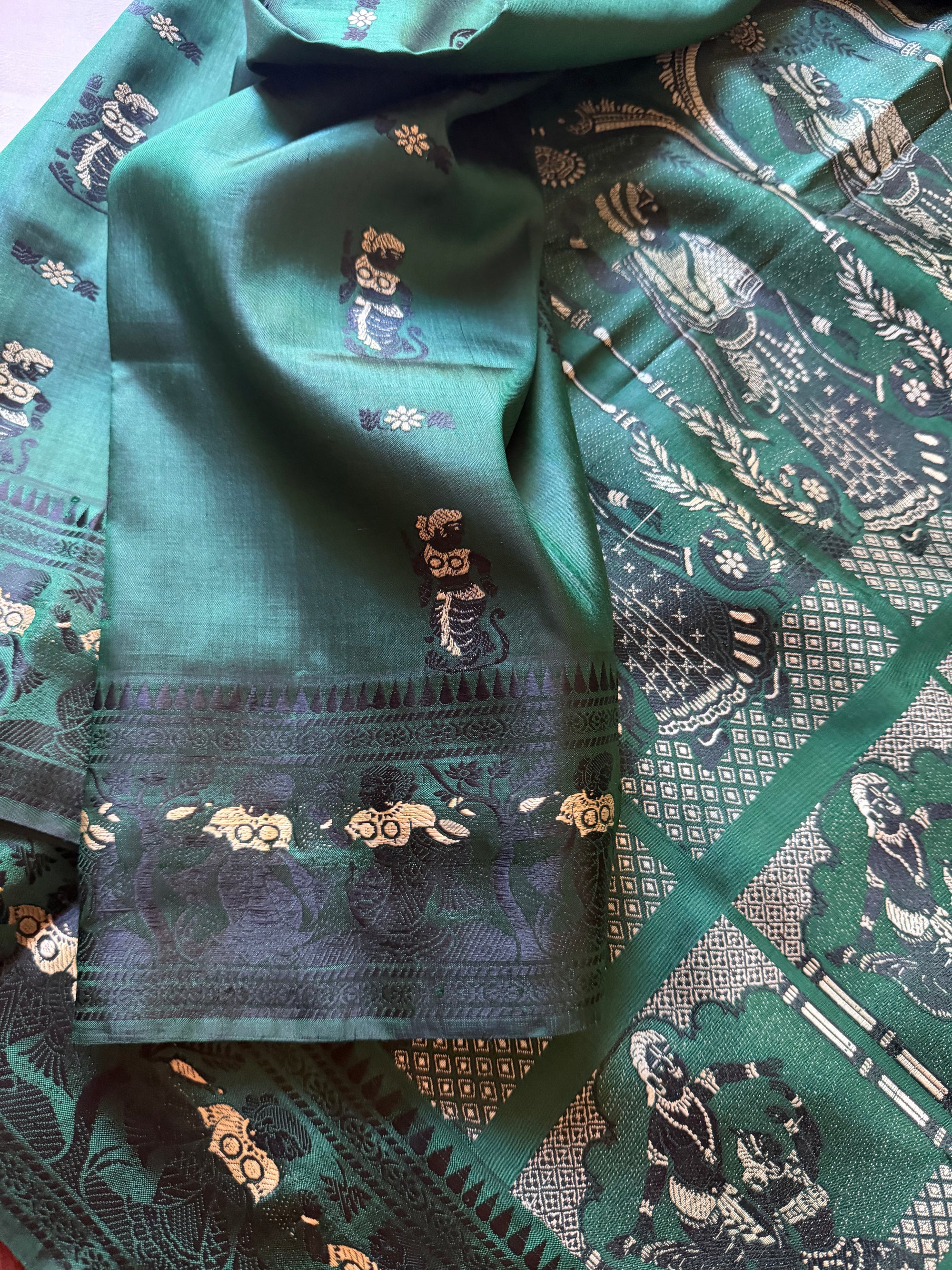 Baluchari Silk - Bottle Green