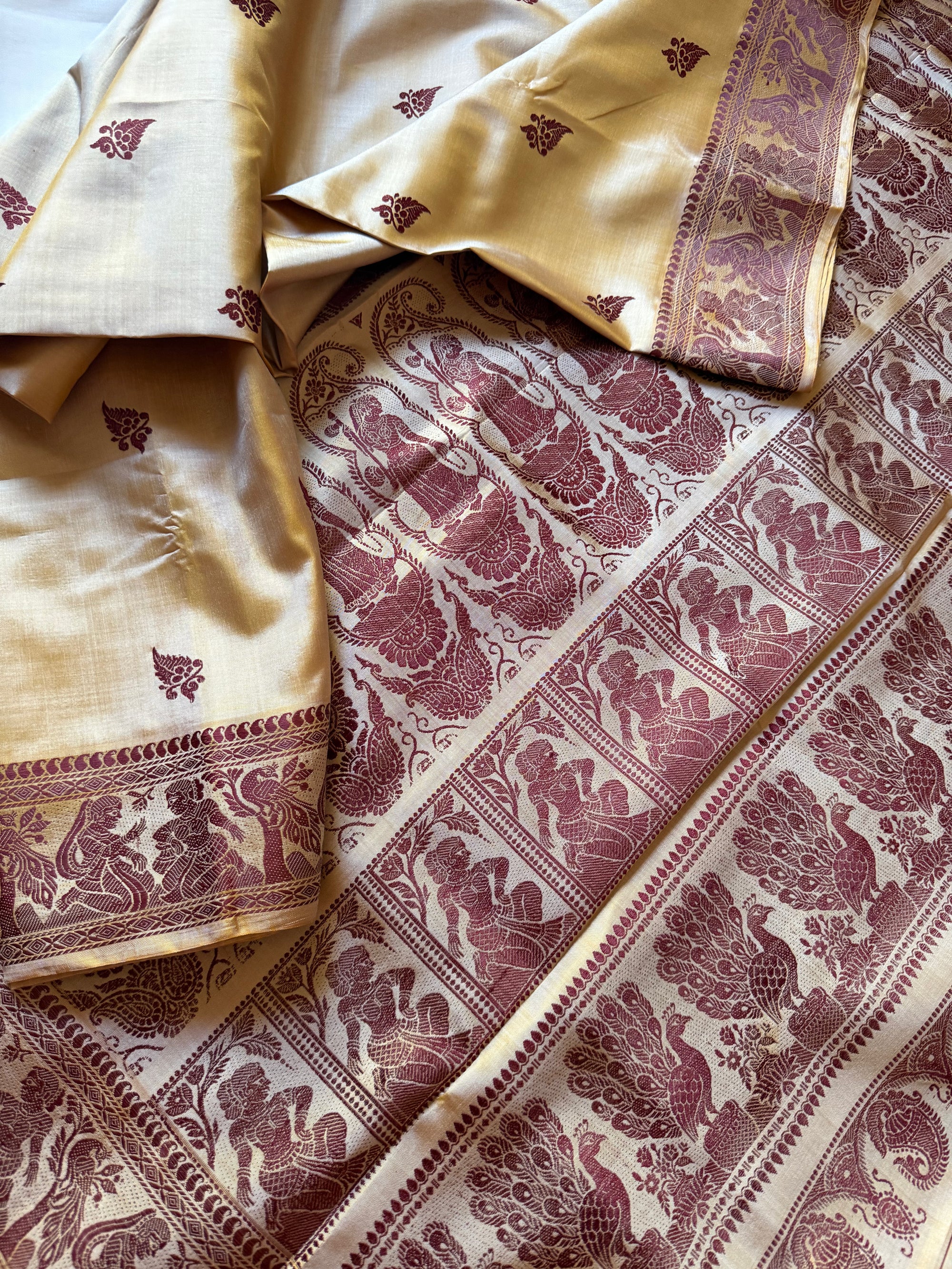 Baluchari Silk - Golden Biscuit &amp; Brown