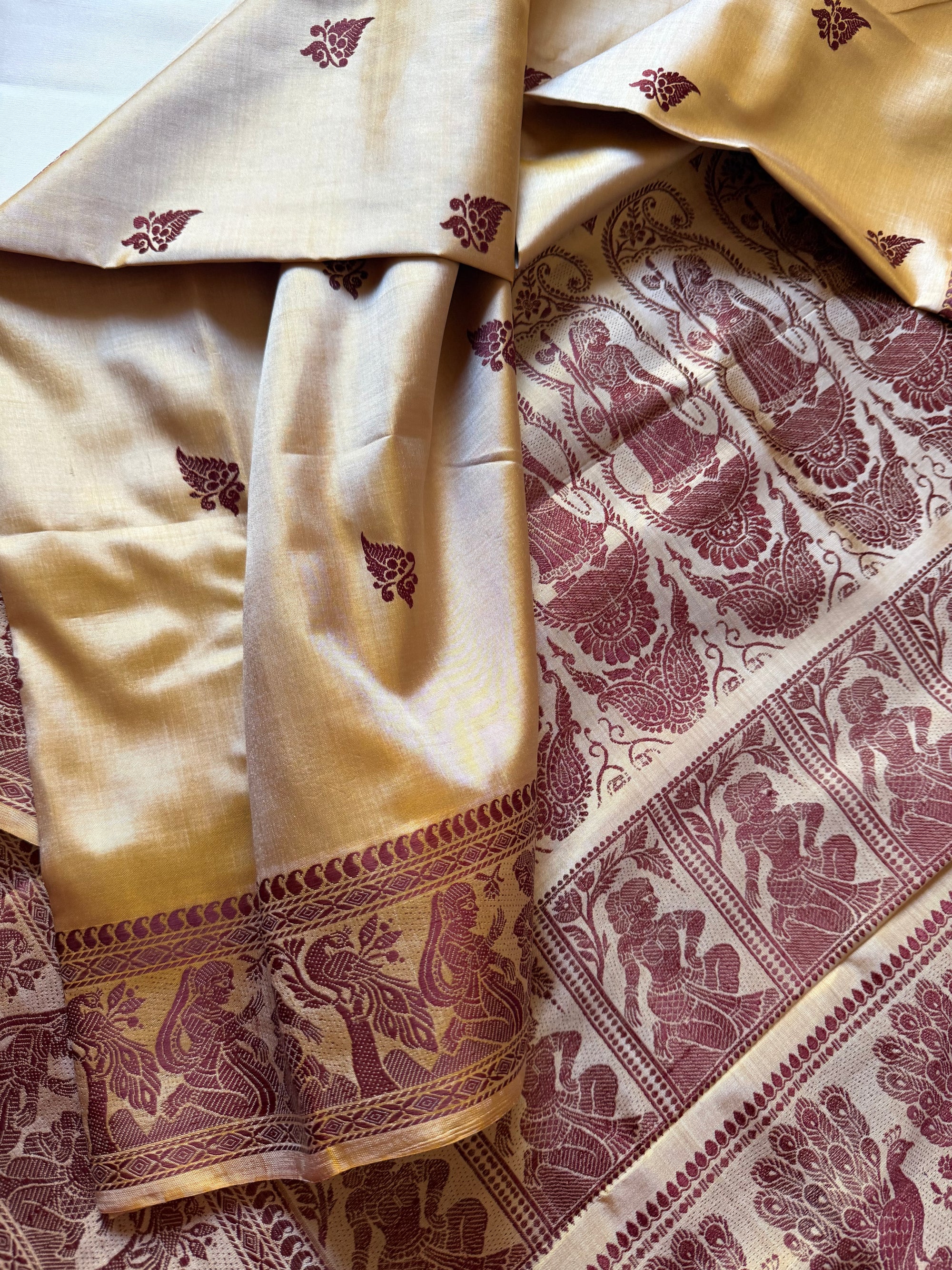 Baluchari Silk - Golden Biscuit &amp; Brown