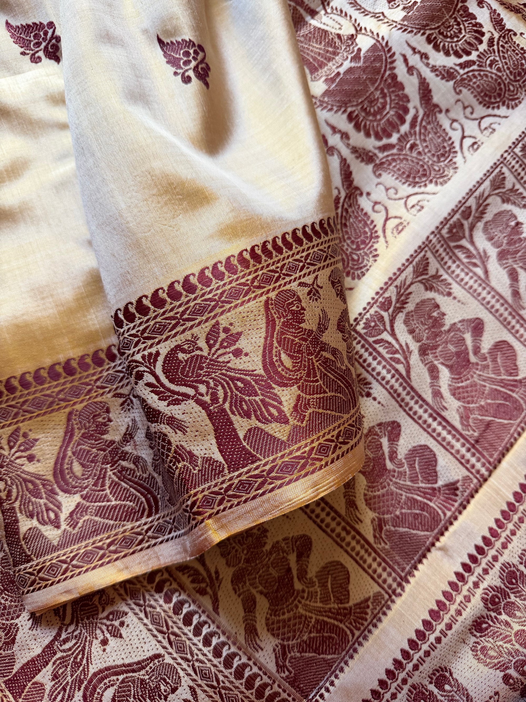 Baluchari Silk - Golden Biscuit &amp; Brown
