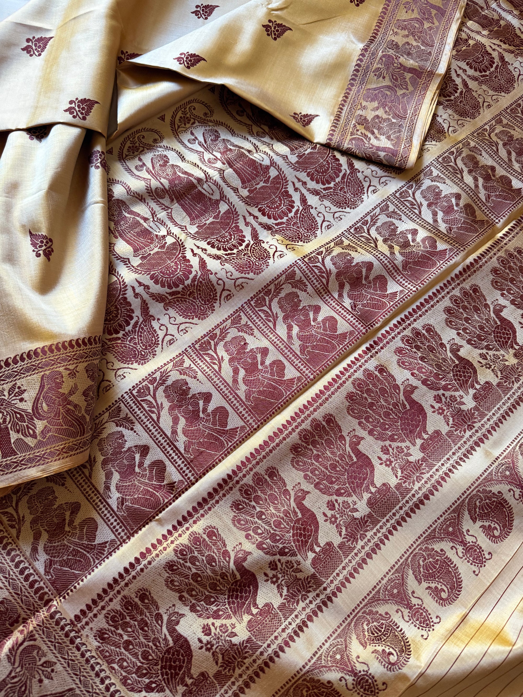 Baluchari Silk - Golden Biscuit &amp; Brown