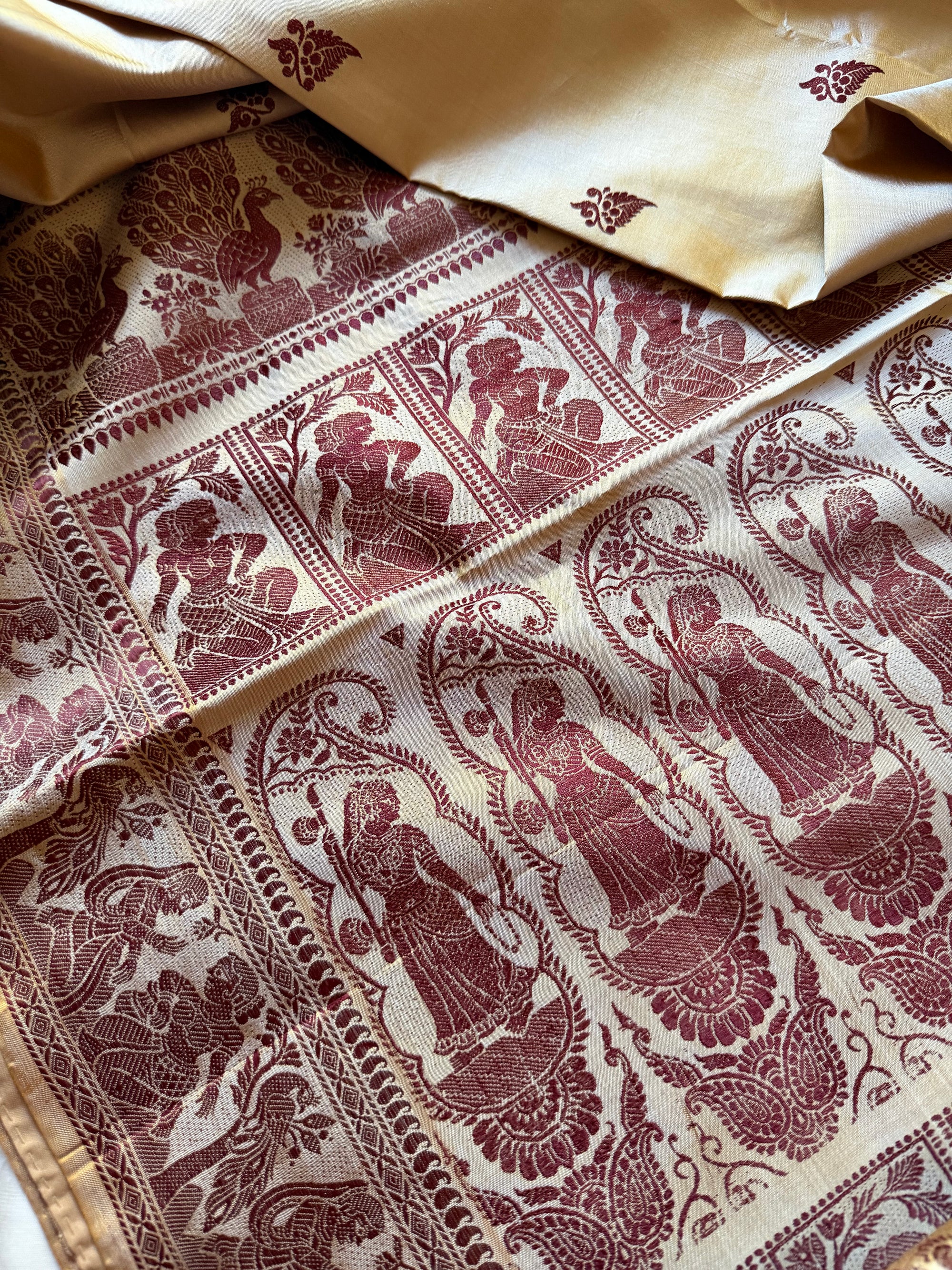 Baluchari Silk - Golden Biscuit &amp; Brown