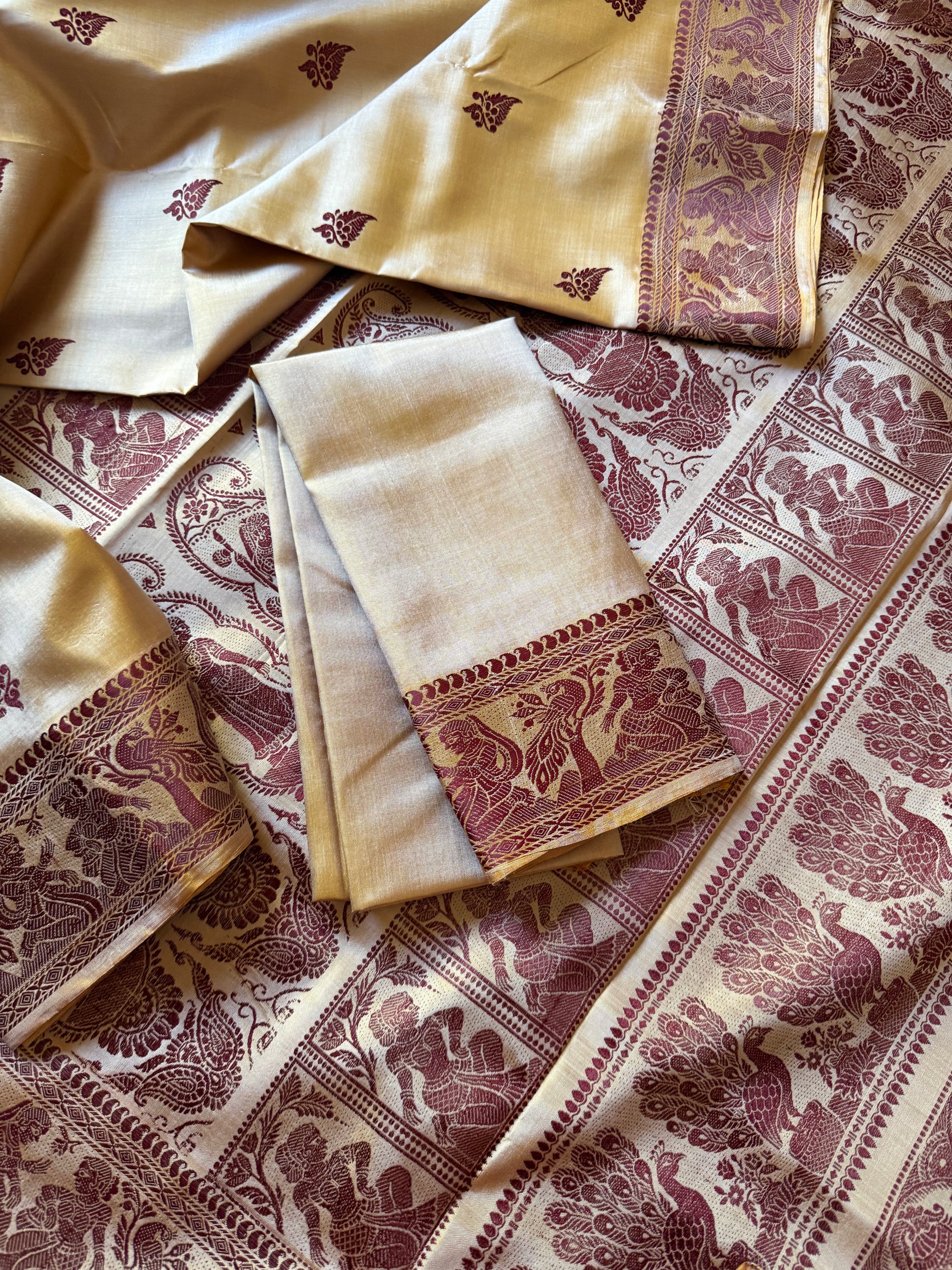 Baluchari Silk - Golden Biscuit &amp; Brown