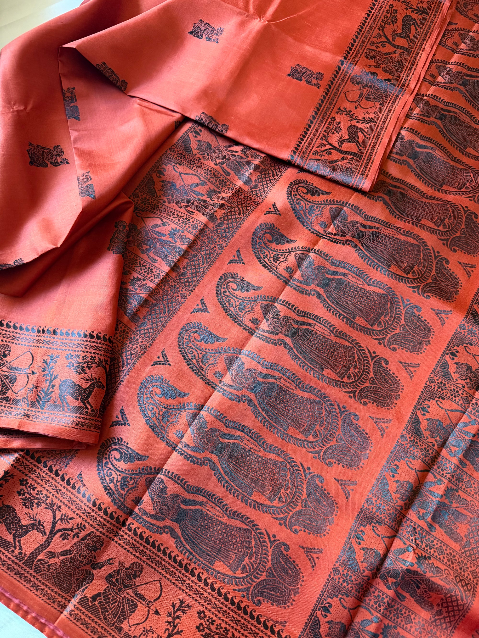 Baluchari Silk - Tomato Red